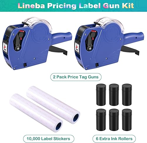 Miniatura 2 de Máquina de pistola de precios, 2 paquetes de pistolas de etiquetas de precios MX5500 con 10,000 etiquetas adhesivas y 6 rodillos de tinta