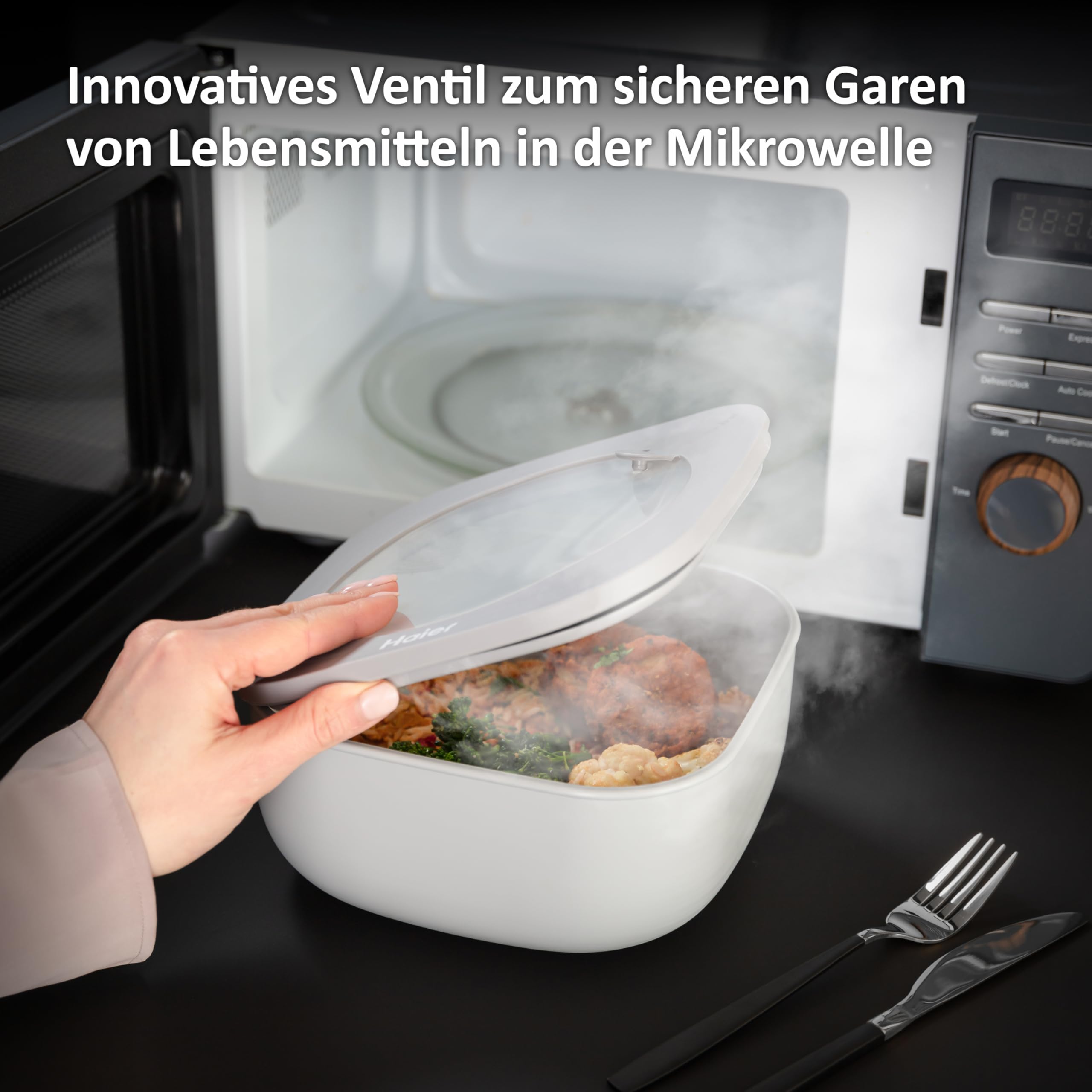 Haier HAGSM4080 Set aus drei luftdichte Behälter für Lebensmittel, Grau