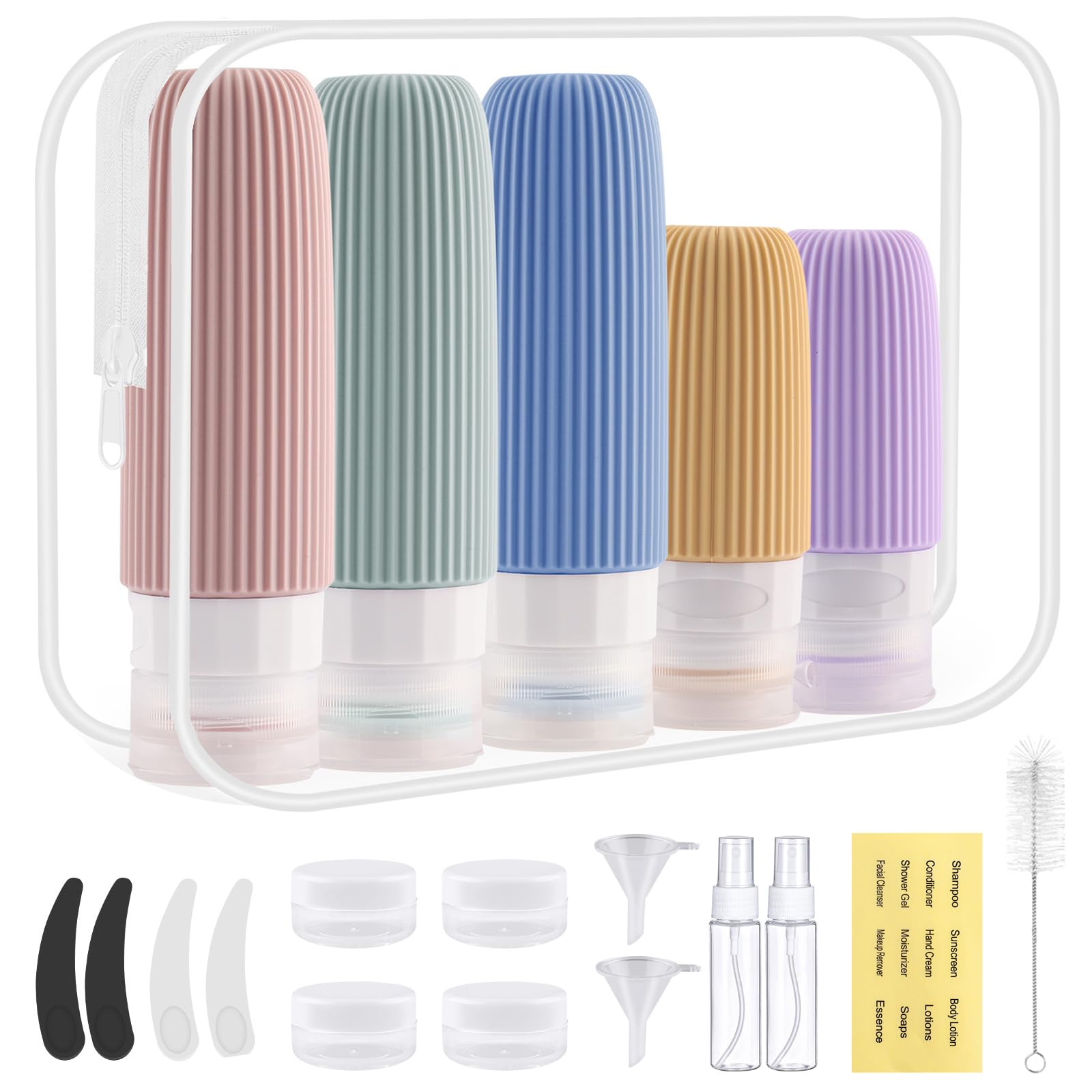 20 Pezzi Contenitori da Viaggio per Liquidi, Kit Viaggio Liquidi in Silicone, Boccette Flaconi da Viaggio 90 ml Riutilizzabili per Shampoo, Lotion, Crema e Cosmetici, Nessun BPA (Colore)
