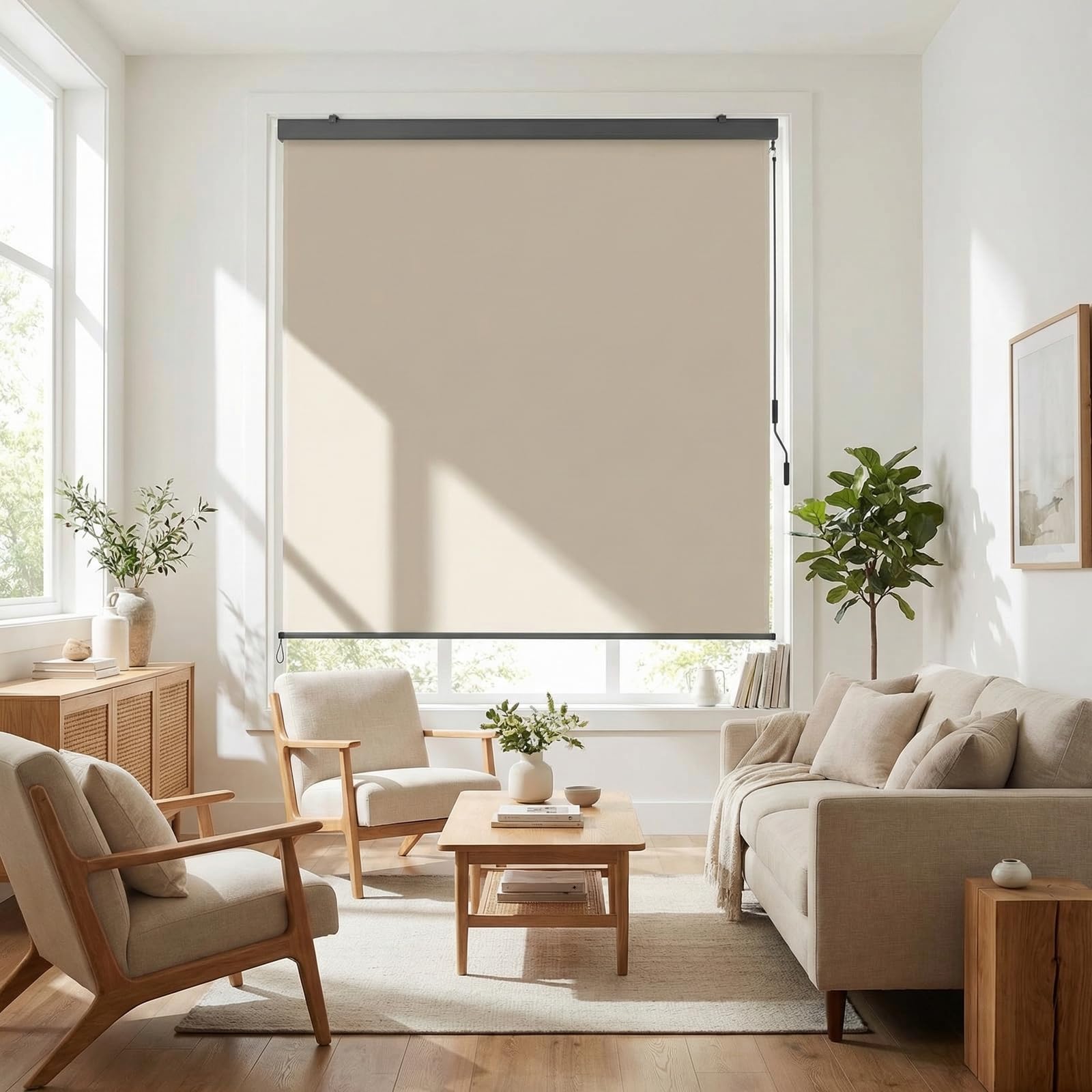 LIFERUN Store vertical 180 x 250 cm, avec manivelle, pour extérieur et intérieur, avec cassette, protection solaire, coupe-vent et brise-vue, pour balcon, terrasse et jardin, beige