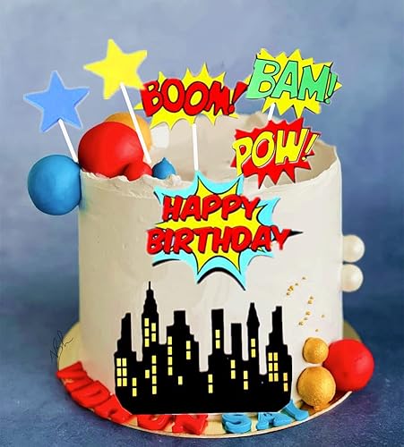 Miniatura 4 de GallaRato Decoración de pastel de cumpleaños de superhéroe para hombre y niño, decoración de pastel de cumpleaños con temática de héroe, suministros