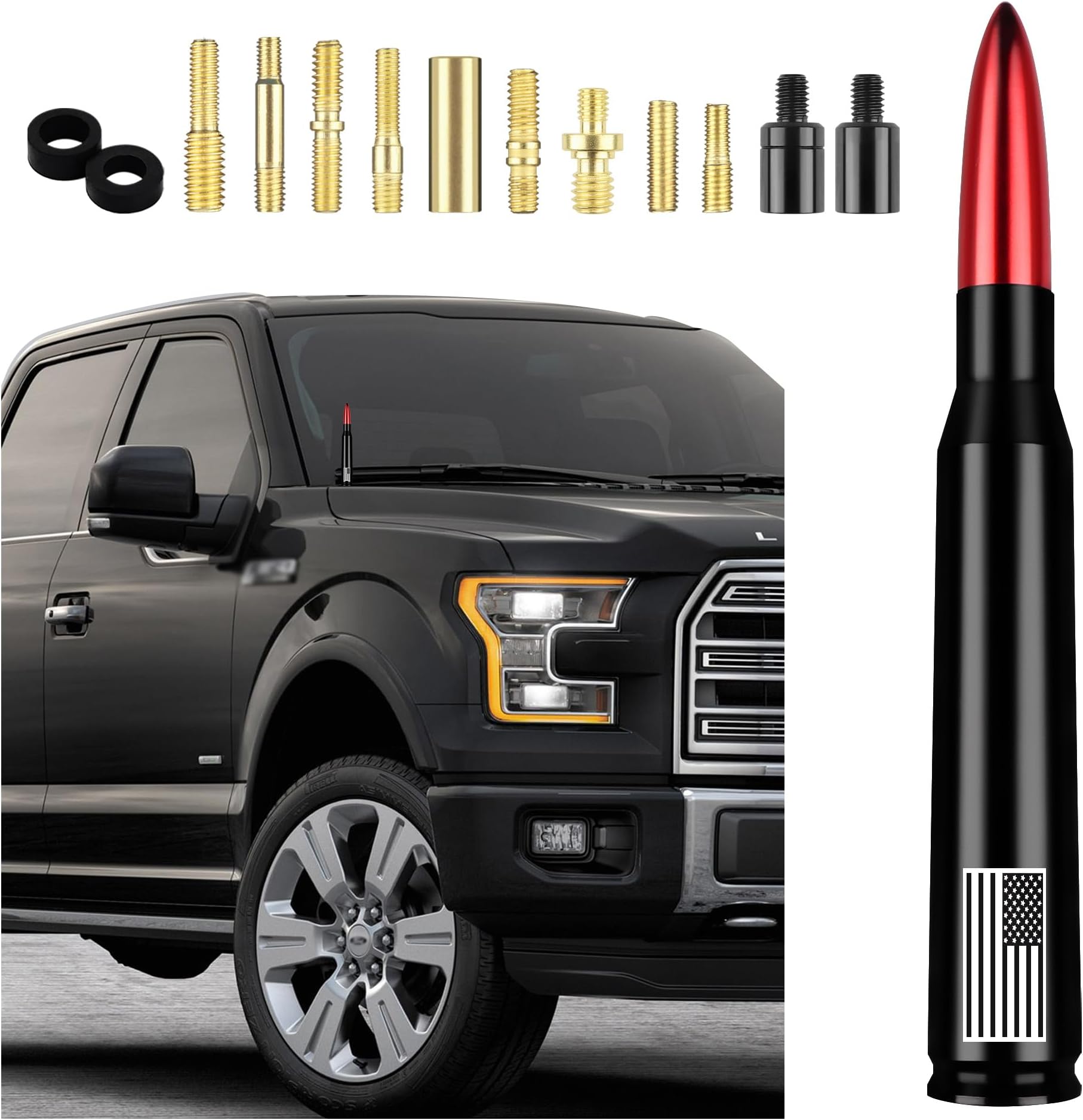 American Flag Car Bullet Antenna,Truck Exterior Decoration Accessories[New Upgrade Flag Design] Car Antenna Replacement for Car SUV Truck Most Auto Cars Antenna Accessories (Red)
