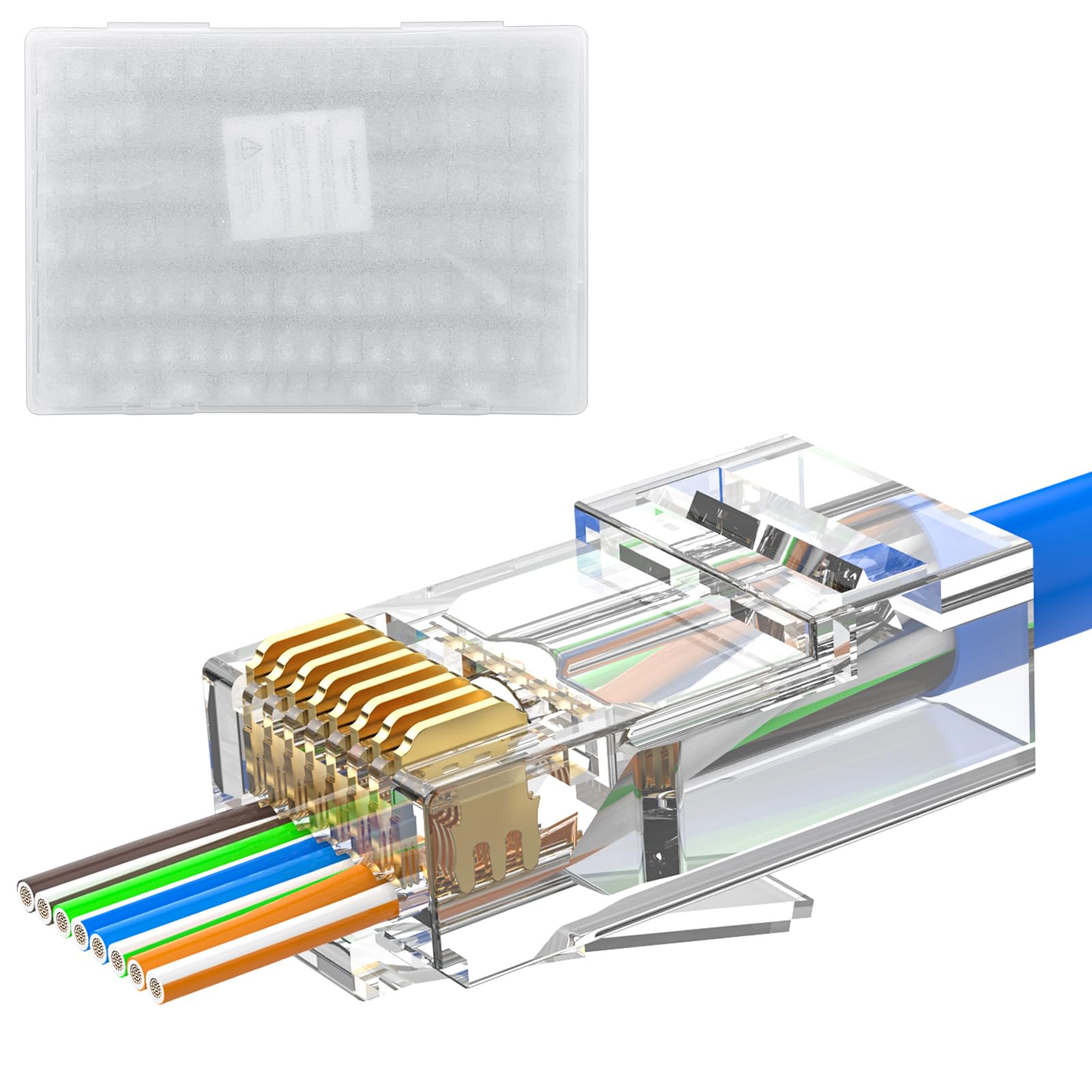 MOGOOD Cat 6 Pass Through Connettori RJ45 10Gbps, 50 Pezzi Ethernet Modulari Cat 6, Connettori RJ45 ad Alte Prestazioni, Adatti per 24 Cavi Ethernet AWG