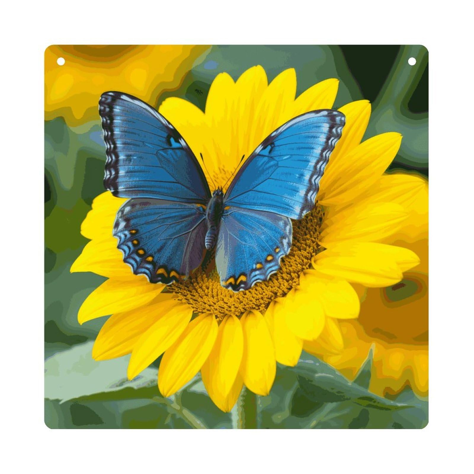Adfgyerh Style Sunflower Blue Butterfly Hanging Ornaments Window Hanging Modern Acrylic Decor For Living Room Bedroom Dining Room Hallway Office Wall Decor, 8X8 In