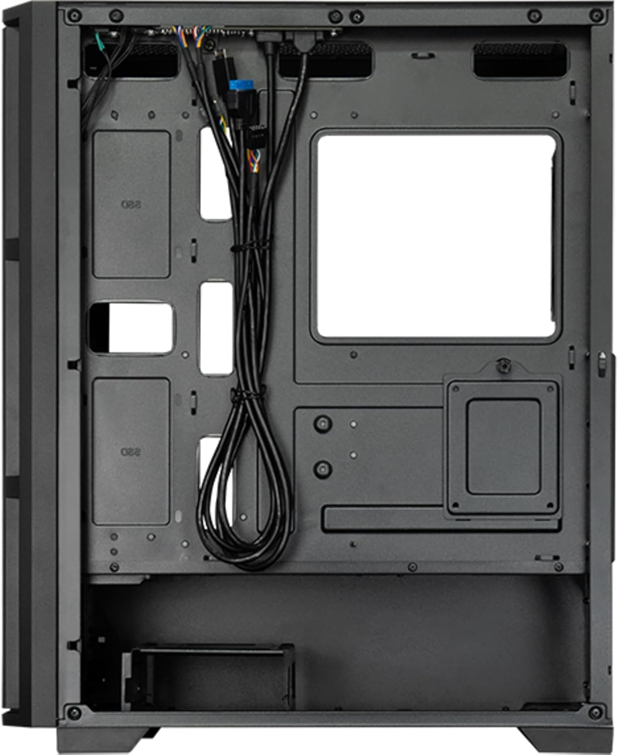 Chieftec AS-02B-TG-OP Midi Tower PC Case, interior view of backside with cable management