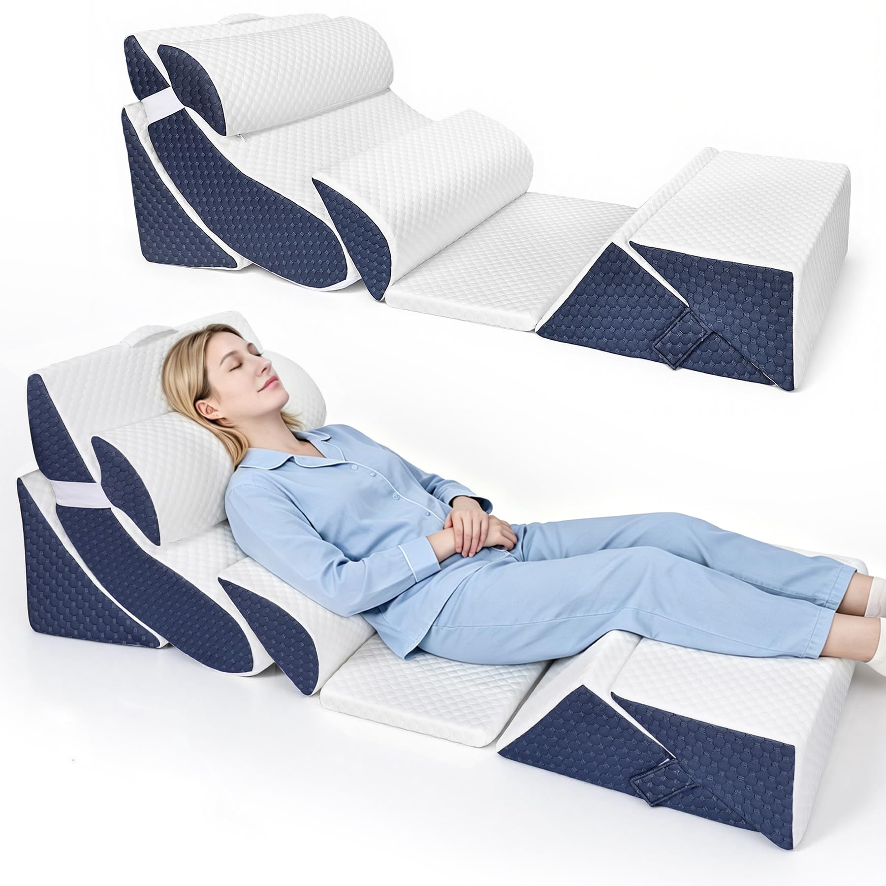 7pcs Verstellbares Keilkissen Set, Lesekissen für Rücken Nacken & Beine | Ergonomisches Bettkeil aus Hochdichteschaum für Reflux Schlafapnoe, Beinkissen & Rückenkissen beim Spielen, Lesen