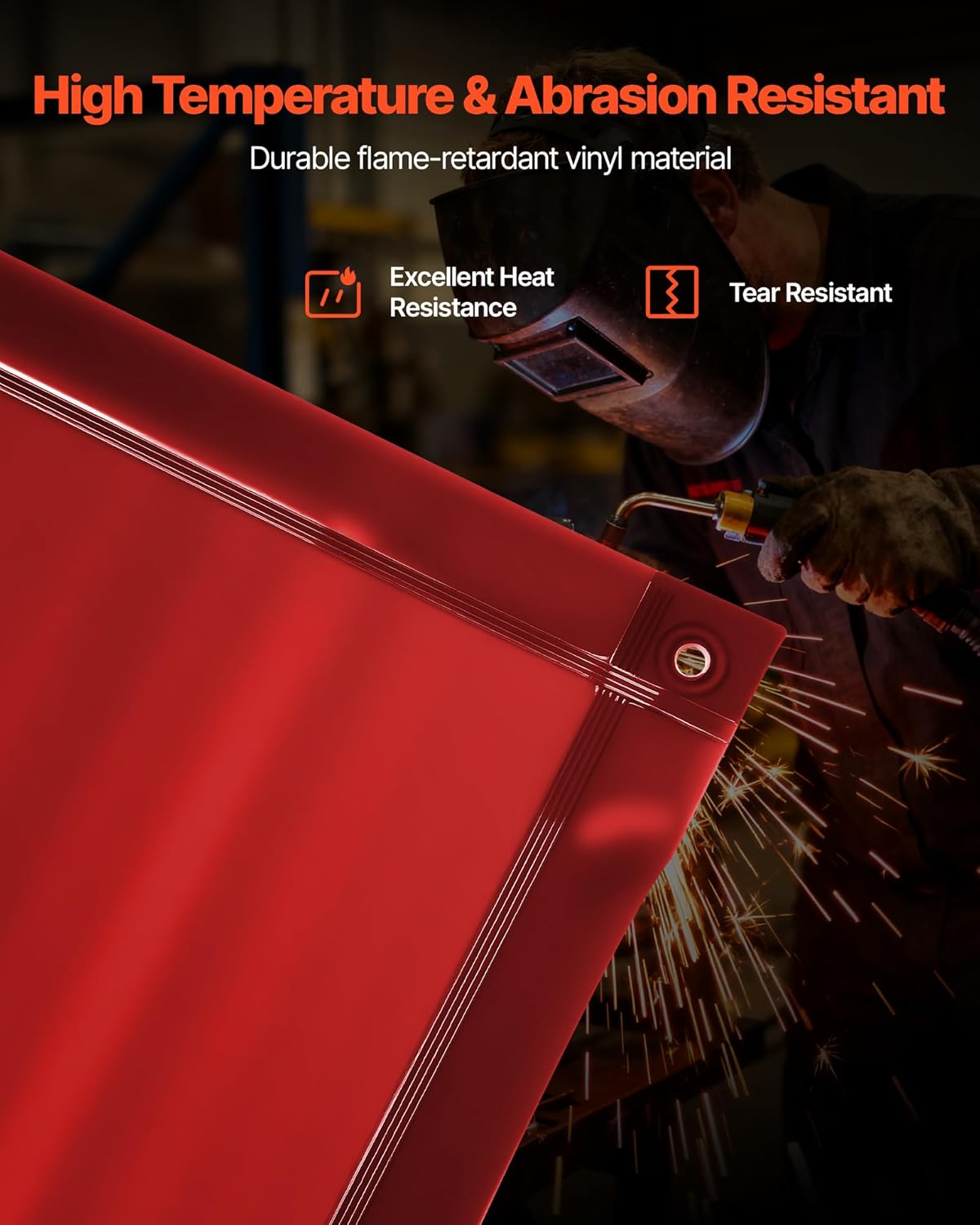 VEVOR 2PCS Welding Curtains, 6 x 8FT Welding Screen Curtain, Flame-Resistant Vinyl Safety Protective Screen with 6-Level UV Protection & Hanging Holes, Portable for Workshop/Industrial Use, Red