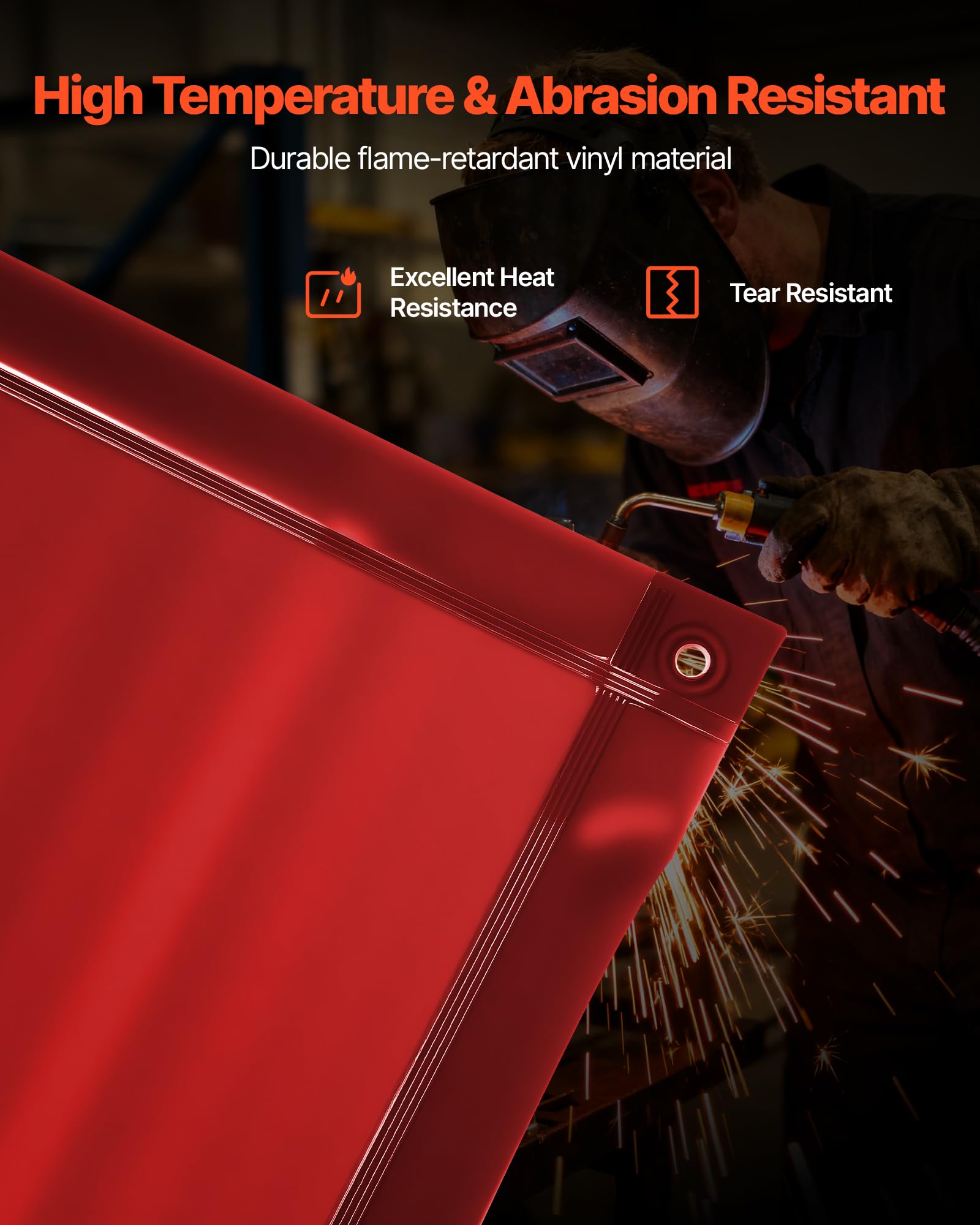 VEVOR Tenda di Protezione per Saldatura 1740 x 2340 mm 2 pezzi Tenda per Schermo di Saldatura, Schermo Protettivo di Sicurezza in Vinile Ignifugo con Protezione UV Fori per Appendere, Rosso