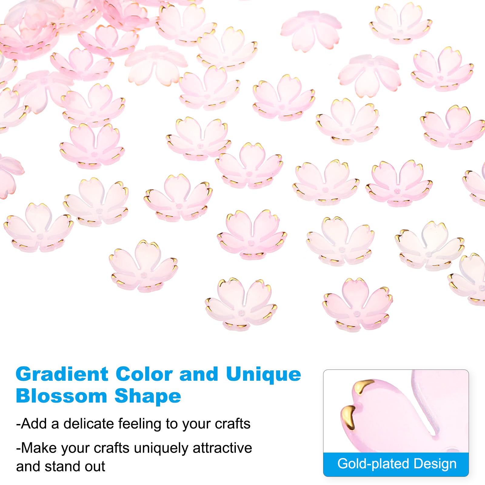 PATIKIL Acrylic Flower Beads, 100 Pcs 18mm Gold-Plated Gradient Cherry Blossom Floral Spacer Beads for Bracelets Earrings - Image 4