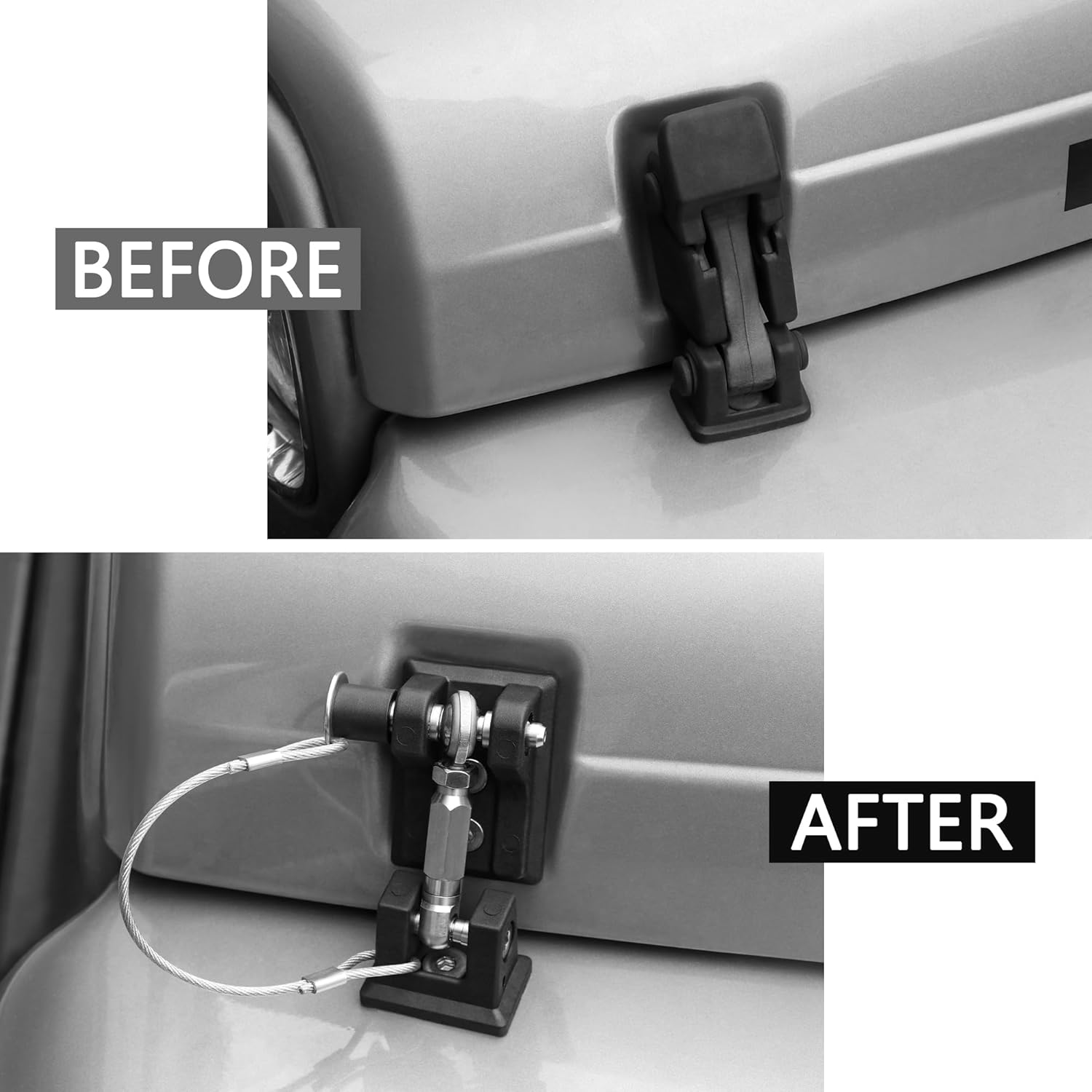 TJ Hood Latches Lock Compatible with 1997-2006 Jeep Wrangler TJ Accessories, Aluminum Locking Jeep TJ Hood Lock, Safety Catch Kit Replacement Eliminate Hood Flutter 1 Pair Black with 2 Keys