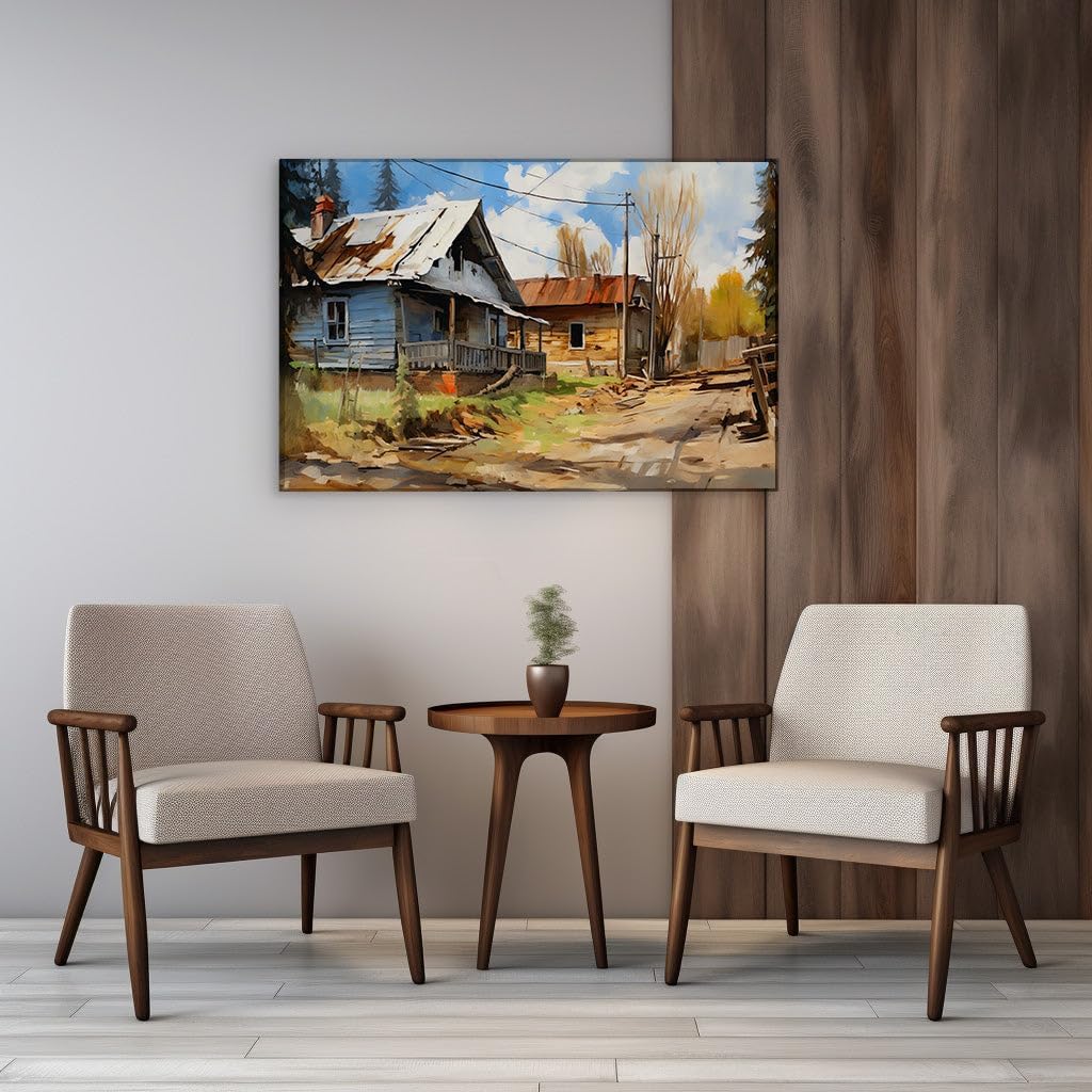 Canvas for Living room. Rustic Tranquility Unveiled in Idyllic Countryside Retreat, 27 x 18 inch Canvas Wall Art - Ready to Hang