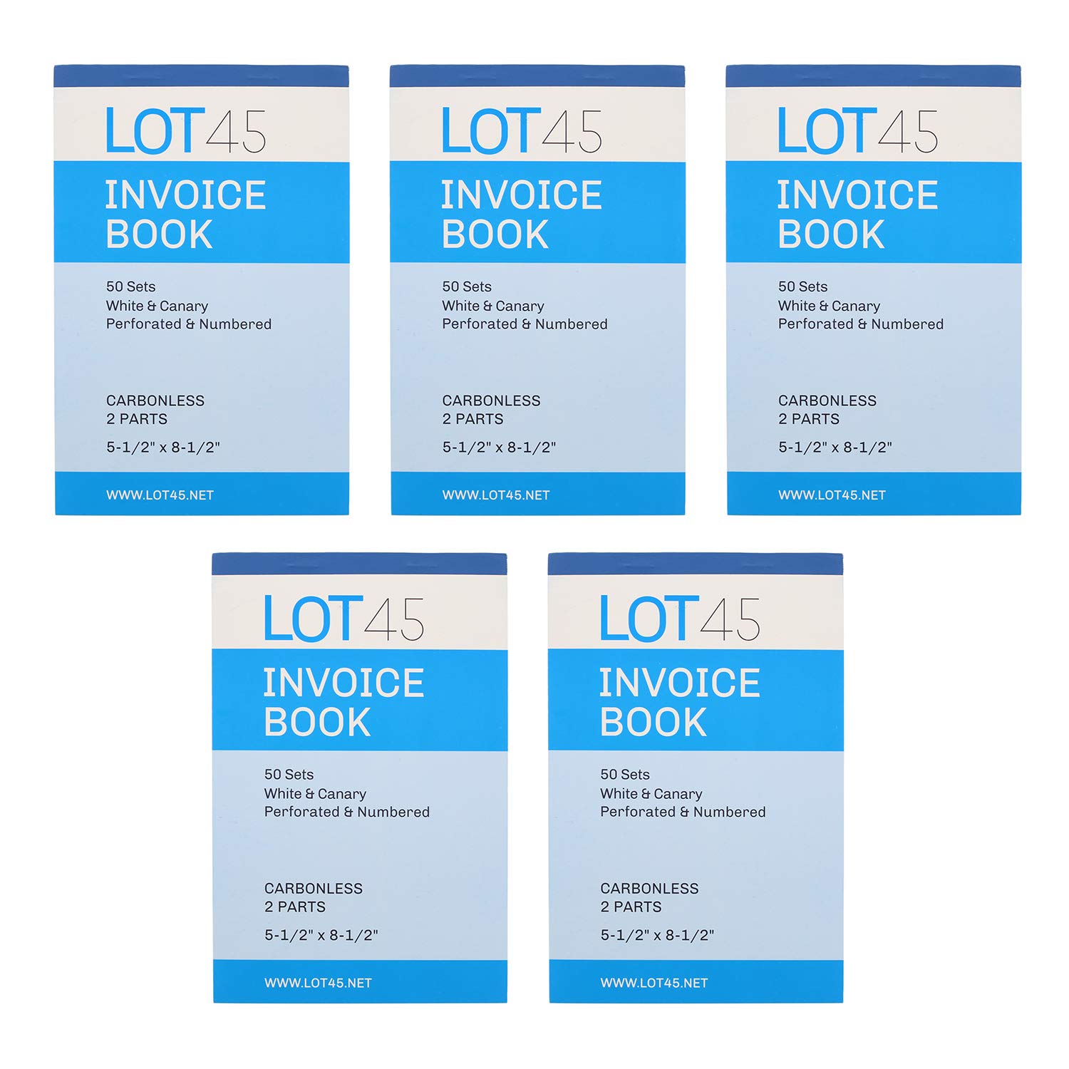 Lot45 Invoice Books 2 Part Carbonless Sales Order Book 5pk, 8.5x5.5in Purchase Order Book 2 Part Order Form, 50 per Book