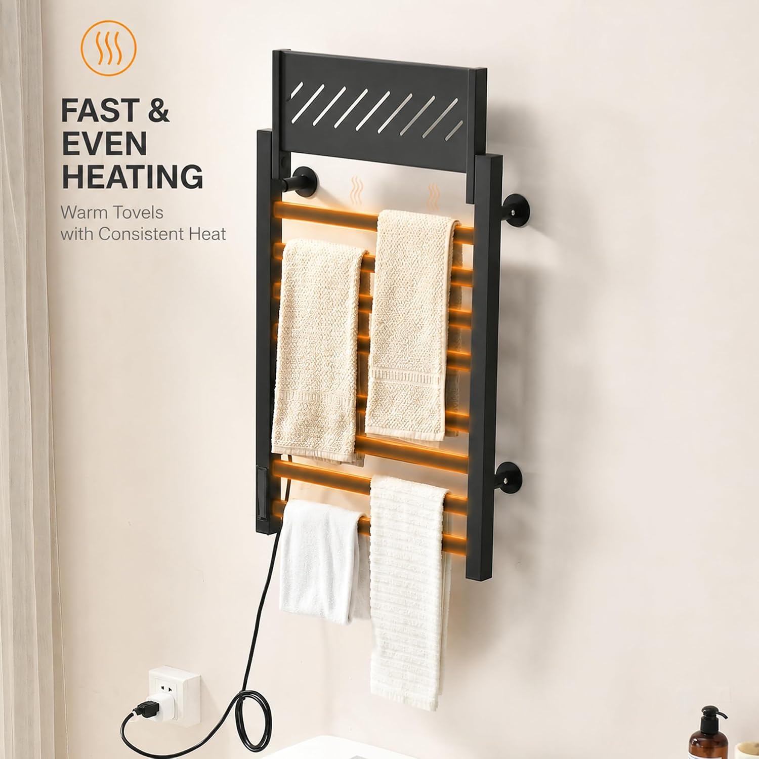 Heated Towel Racks for Bathroom, 8-Bar Wall Mounted Towel Warmer with Shelf