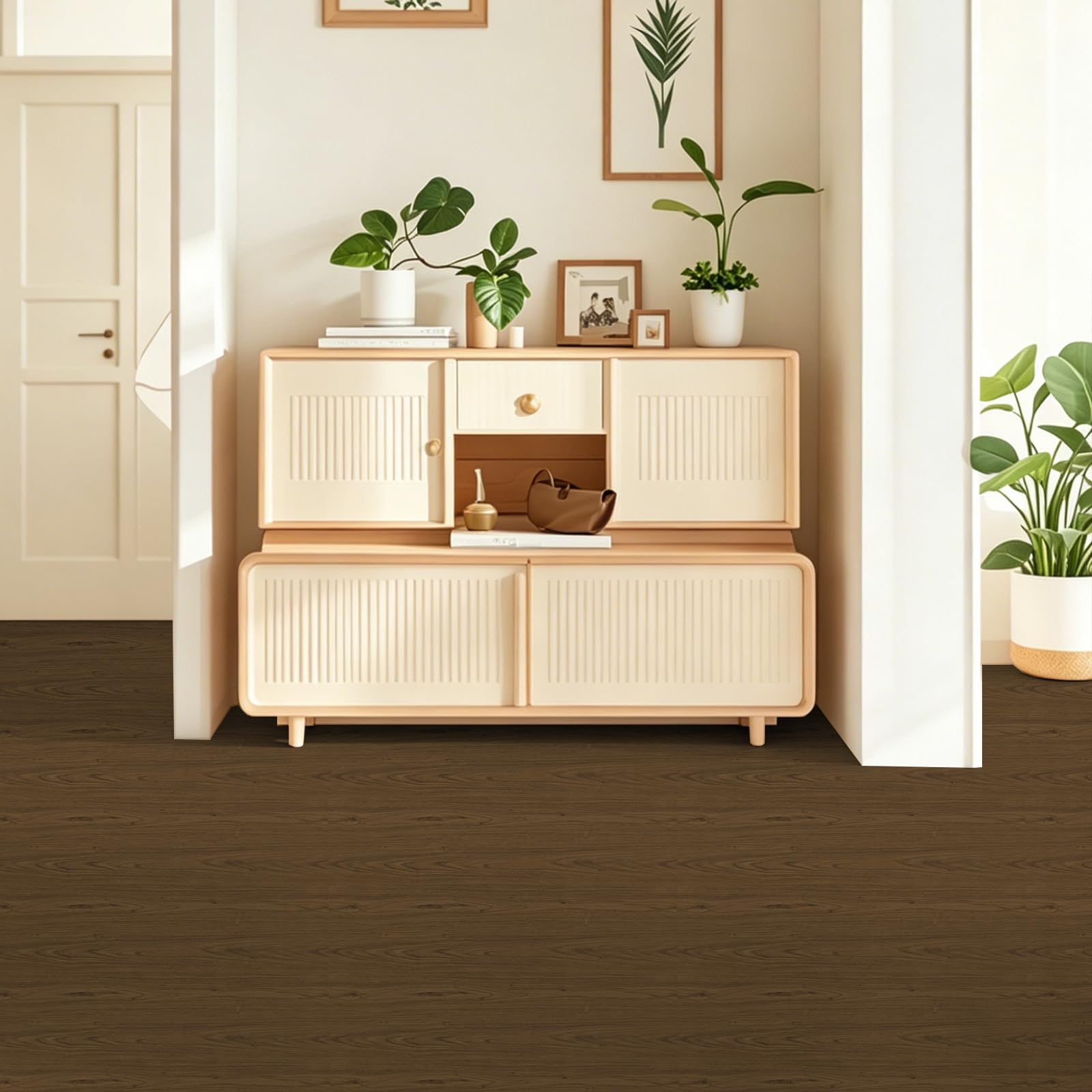 Vinylboden Selbstklebend, PVC Bodenbelag Selbstklebend, Vinyl Holzoptik Bodenaufkleber, Wasserdicht Verschleißfest Meterware für Küche Wohnzimmer Badezimmer Braun 30X300cm