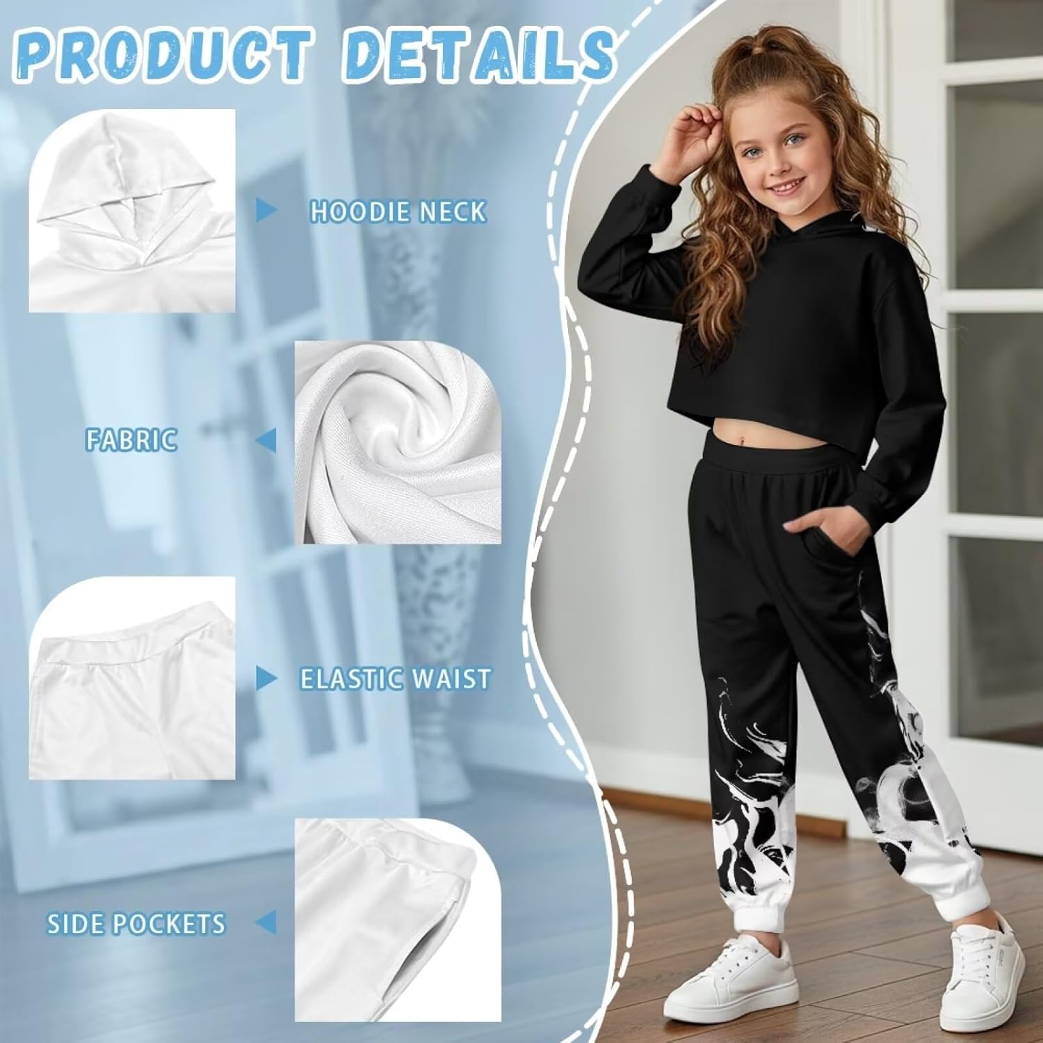 Girls 2 Piece Outfits Hoodie Matching Jogger Sweatpants Tracksuit Outfits Set for 4-13 Years