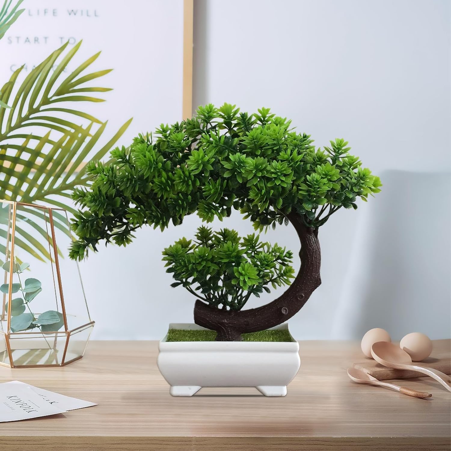 Podocarpus - Plante artificielle - Bonsaï - 25 cm - Pot en céramique - Décoration pour salon, chambre à coucher, salle de bain, rebord de fenêtre