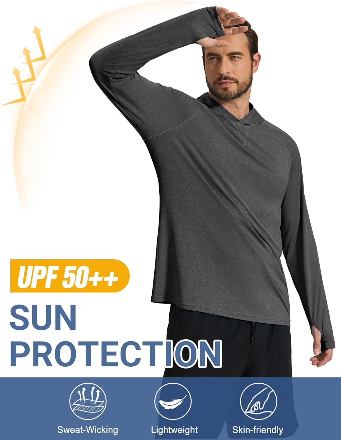 COOFANDY Men's UPF 50+ Fishing Shirt Lightweight Quick Dry UV Sun Protection Hoodie Long Sleeve SPF Hiking Running Rash Guard - Image 4