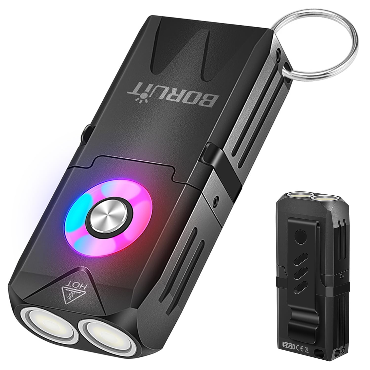 BORUIT EV25 Torch Rechargeable, 650LM EDC Super Bright Small Torches, with Gradient RGB Light Mini Torch Pocket Clip