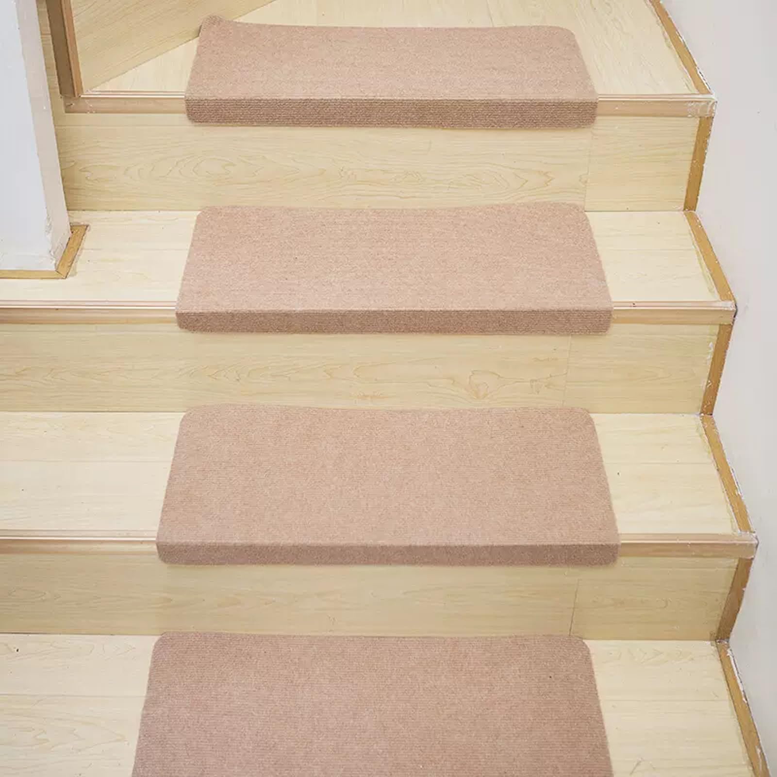Tapis d'escalier anti-chute pour marches en bois lot de 15 pièces camel