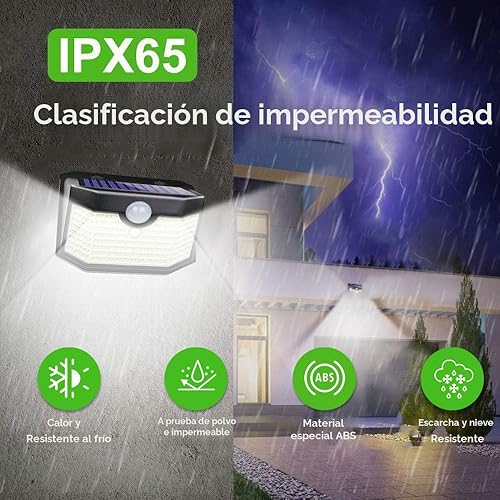 Miniatura 5 de HMCITY 120 luces LED solares para exteriores con sensor de movimiento y 3 modos de iluminación, IP65 impermeables, luces solares de pared anchas