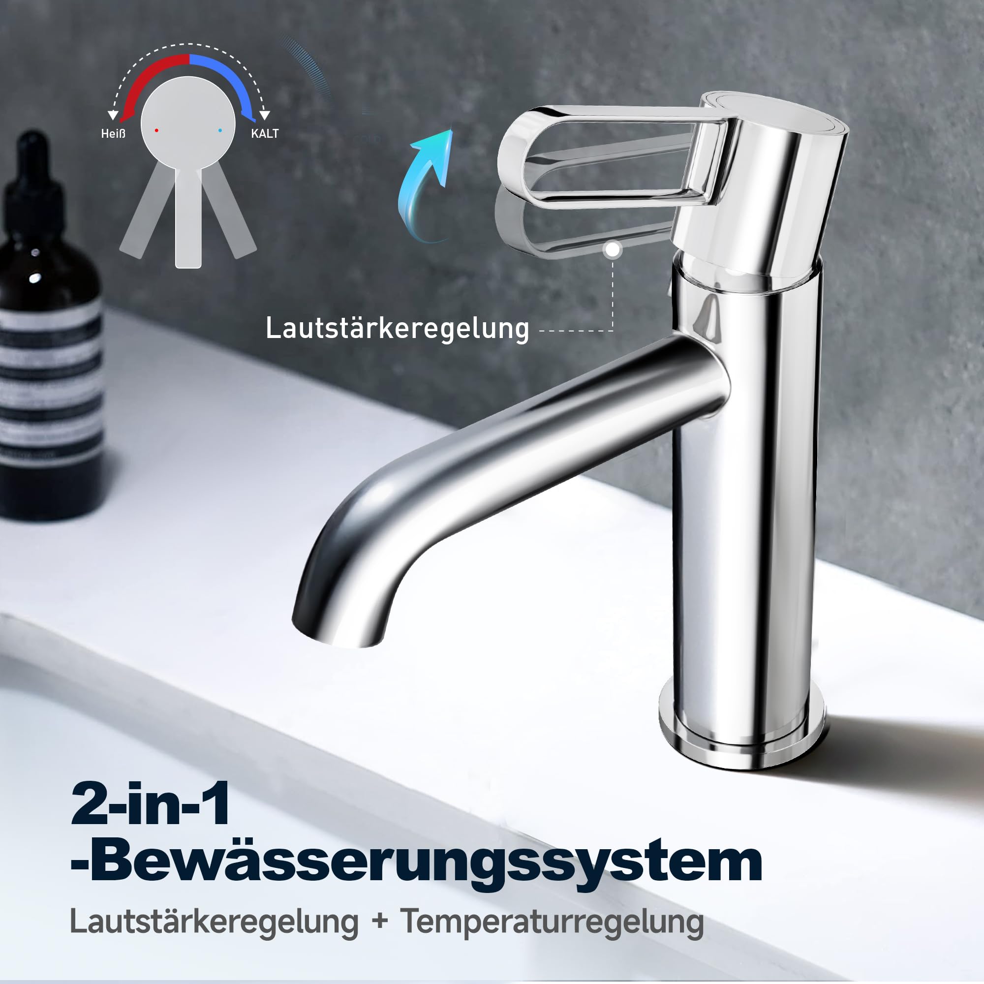 Bad Wasserhahn Waschtischarmatur Messinggehäuse Waschbecken mit Keramikkartusche Einhebelmischer Chrom Badarmatur für Badezimmer mit Ungiftiger EPDM-Innenschlauch