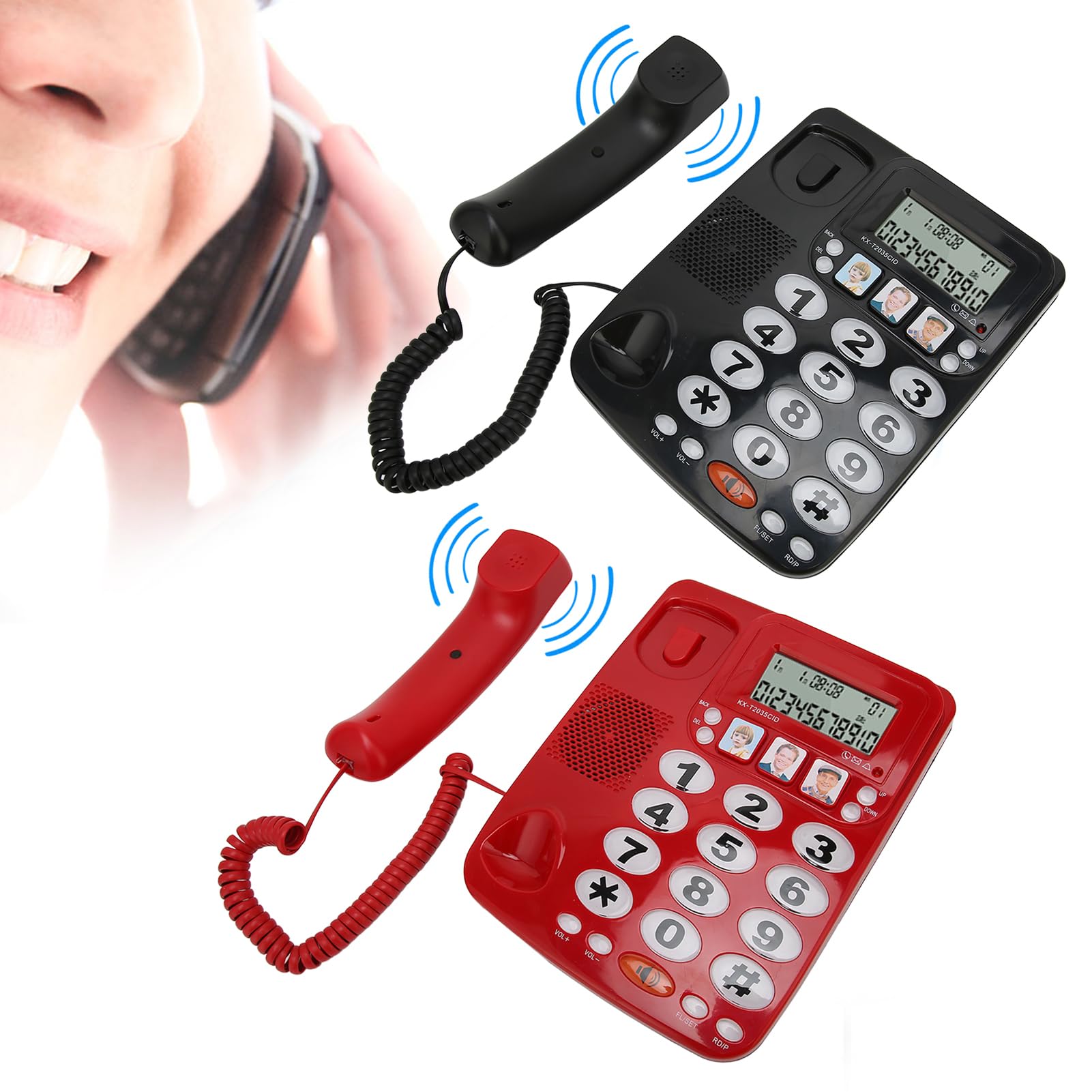 Pilipane Telefono con Filo con Suoneria Regolabile,Telefono con Tasti Grandi per Anziani, Telefono con Filo con ID Chiamante per Ufficio Domestico, Telefono Fisso Cablato Montabile a Parete(红色)