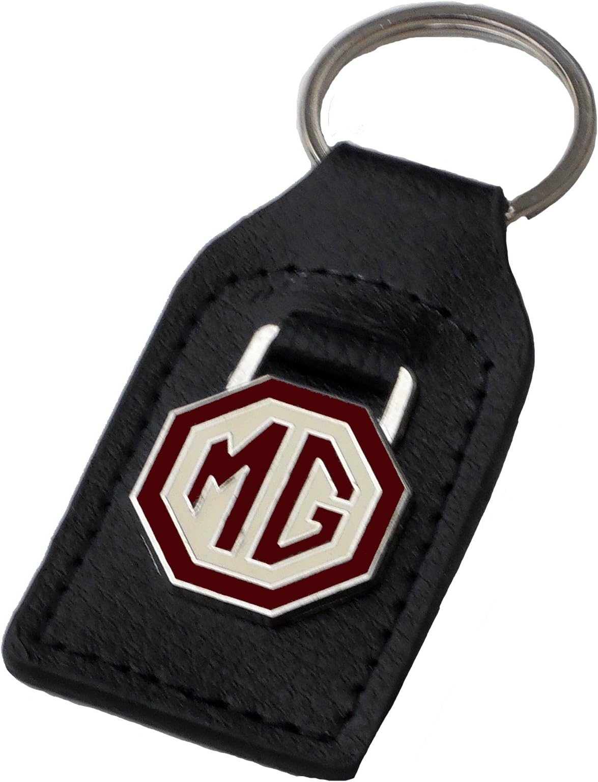 MG (MGB) Brown/Creme Leather and Enamel Key Ring Key Fob
