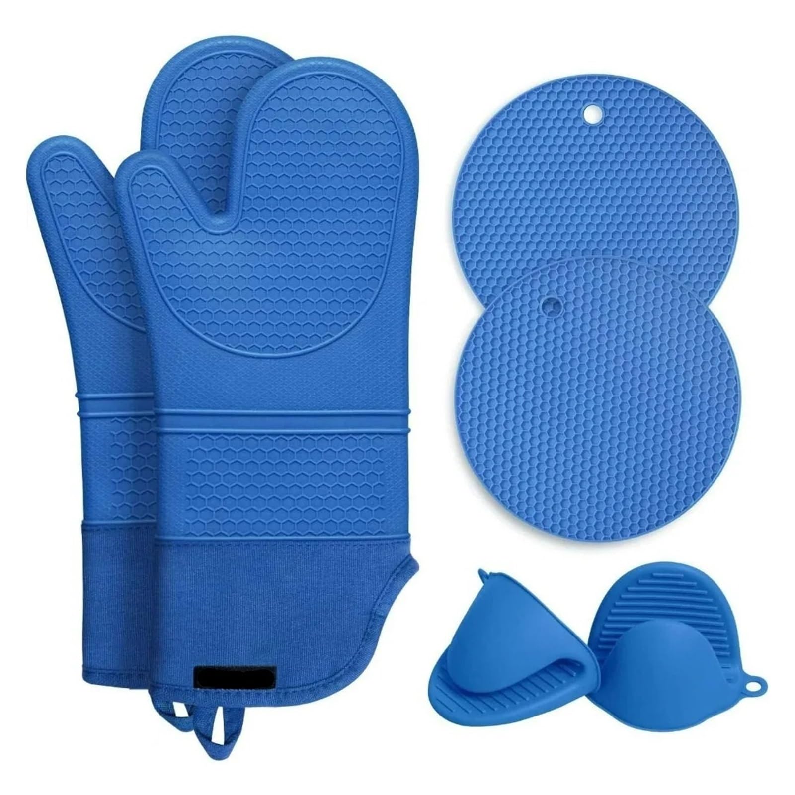 Genérico Set de Guantes de Horno 6pcs, Guantes de Silicona de 15 pulg | 2 guantes de horno, 2 salvamanteles, 2 mini guantes de pinza, superficie de panal, antideslizante