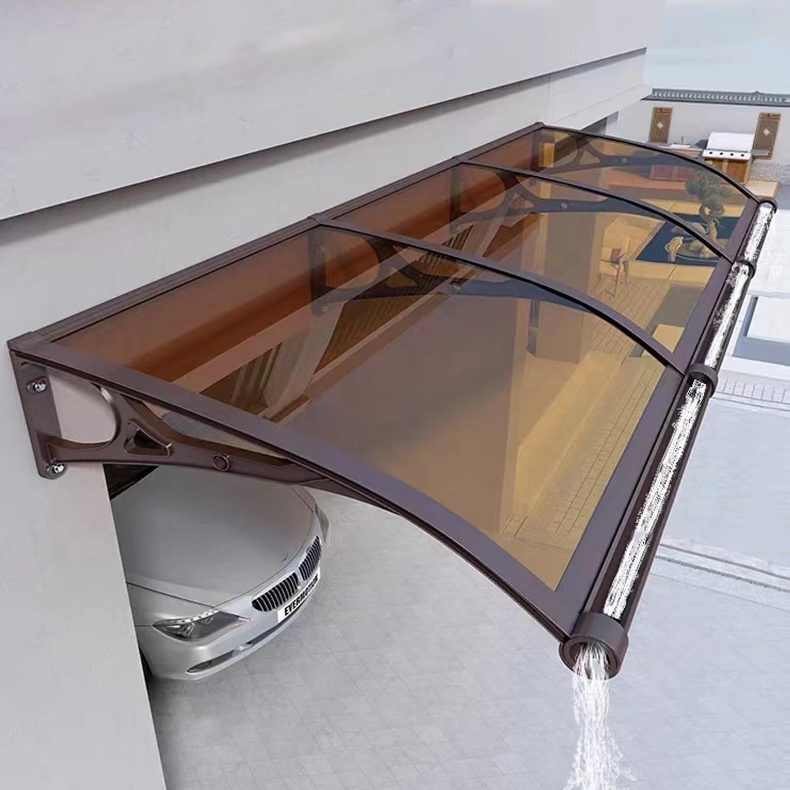 Auvent de porte étanche et transparent avec panneaux de toit anti-UV