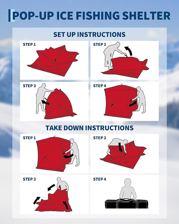 Garvee Pop-up Ice Fishing Tent for 2 Persons, Hub-Style Insulated Portable Ice Fishing Shelter with Carrying Bag, Zippered Door, Wind Rope & Anchors, Waterproof Oxford Fabric, Red by Garvee - Image 2