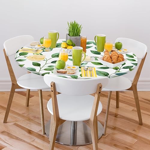 Vista 190 de Mantel redondo ajustable con borde elástico, mantel de hojas coloridas abstractas, impermeable, lavable, para mesas redondas, ideal para picnic