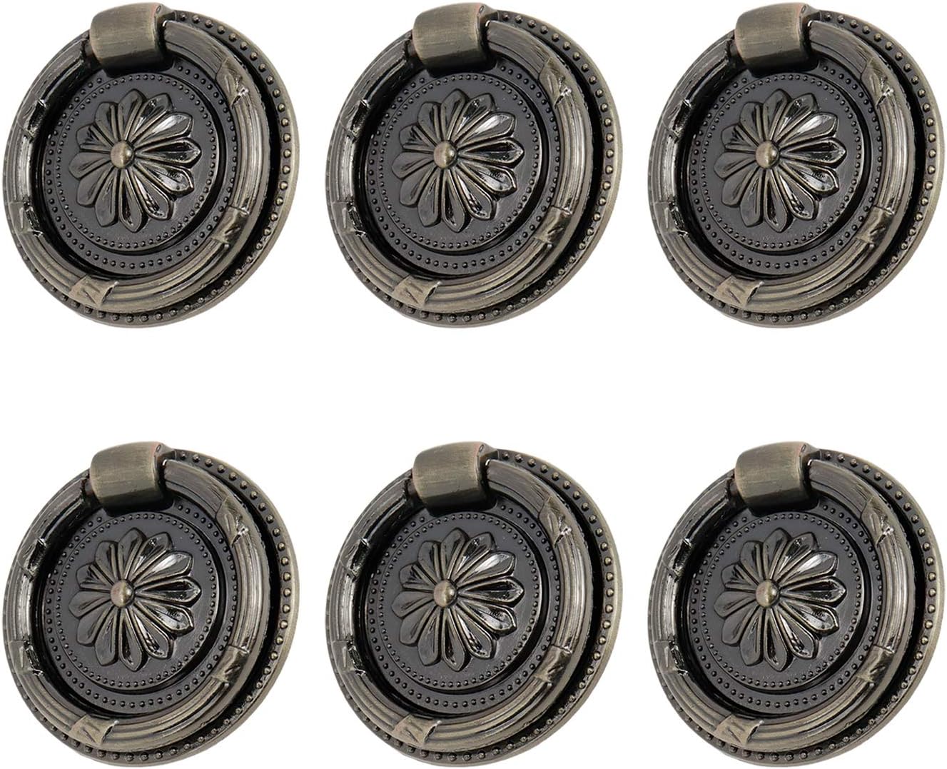 Coshar 6pcs Kitchen Cabinet Cupboard Replacement Knobs Drawer Dresser Drop Ring Handles Pulls, 1.8-Inch Diameter(Bronze)