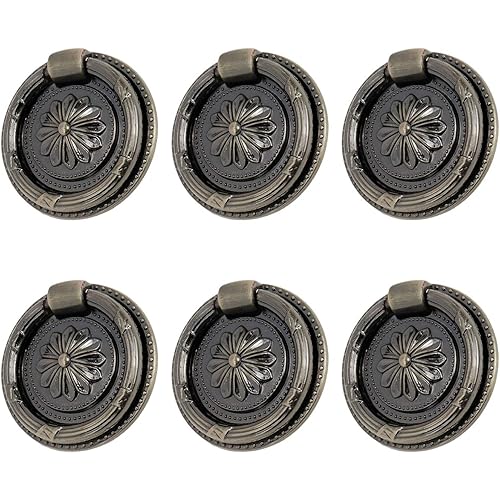 Coshar 6pcs Kitchen Cabinet Cupboard Replacement Knobs Drawer Dresser Drop Ring Handles Pulls, 1.8-Inch Diameter(Bronze)