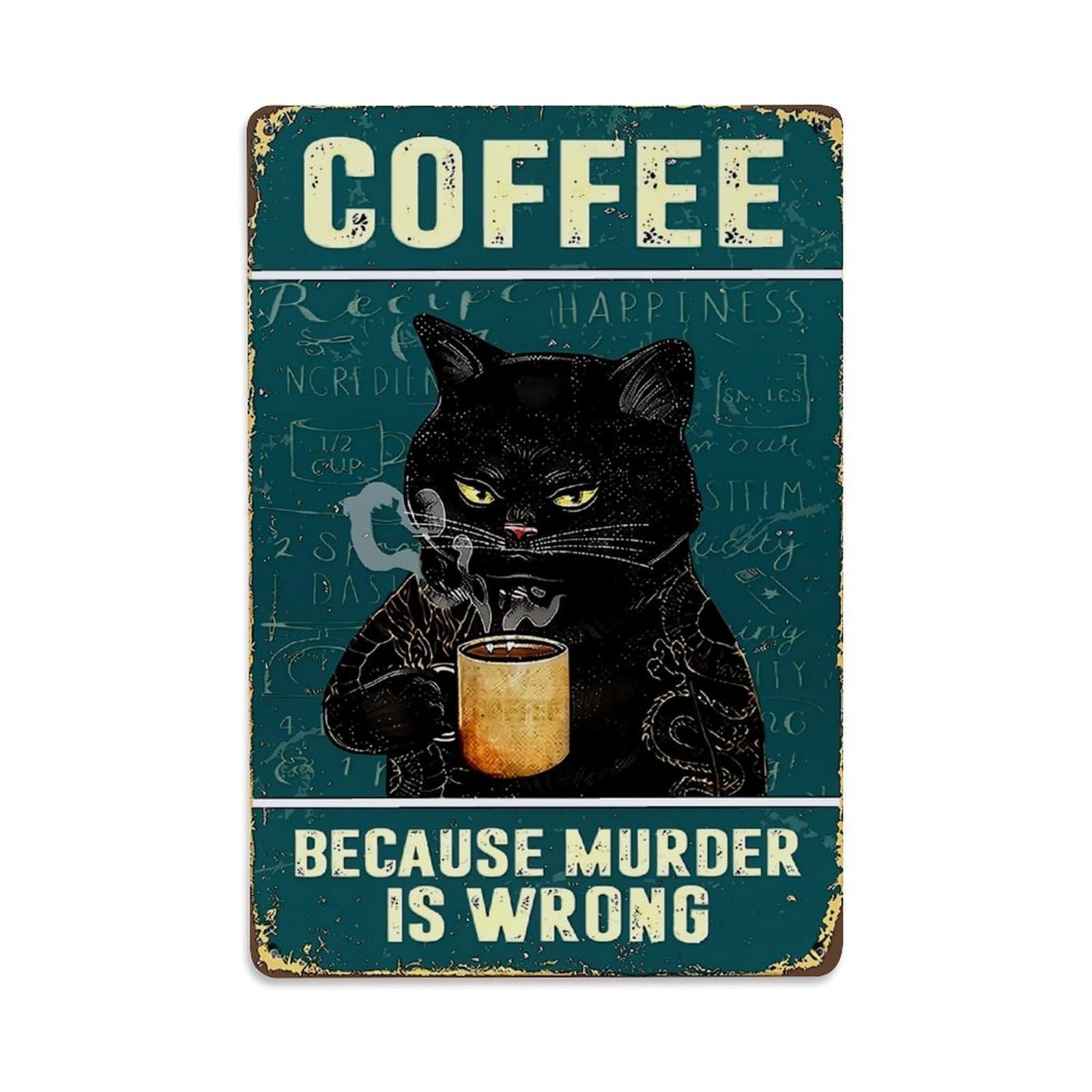 Bliveurn Vintage Black Cat Holding Coffee Cup_4 Retro Metal Tin Sign, Metal Poster For Home, Gaming Room, Studio Workshop,Bar,Garage Wall Art Decor 8X12 Inch