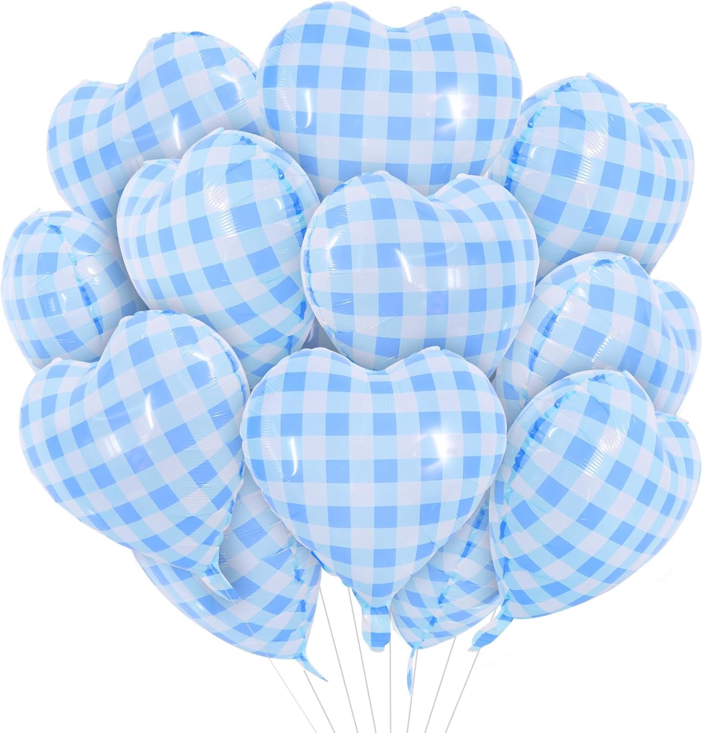 DecoGlee 15Pcs 18 Inch Checkered Blue Heart Balloons Heart Shape Foil Mylar Balloons Decoration for Birthday Valentine's Day Wedding Bridal Shower Anniversary Engagement Party Supplies โ image 1