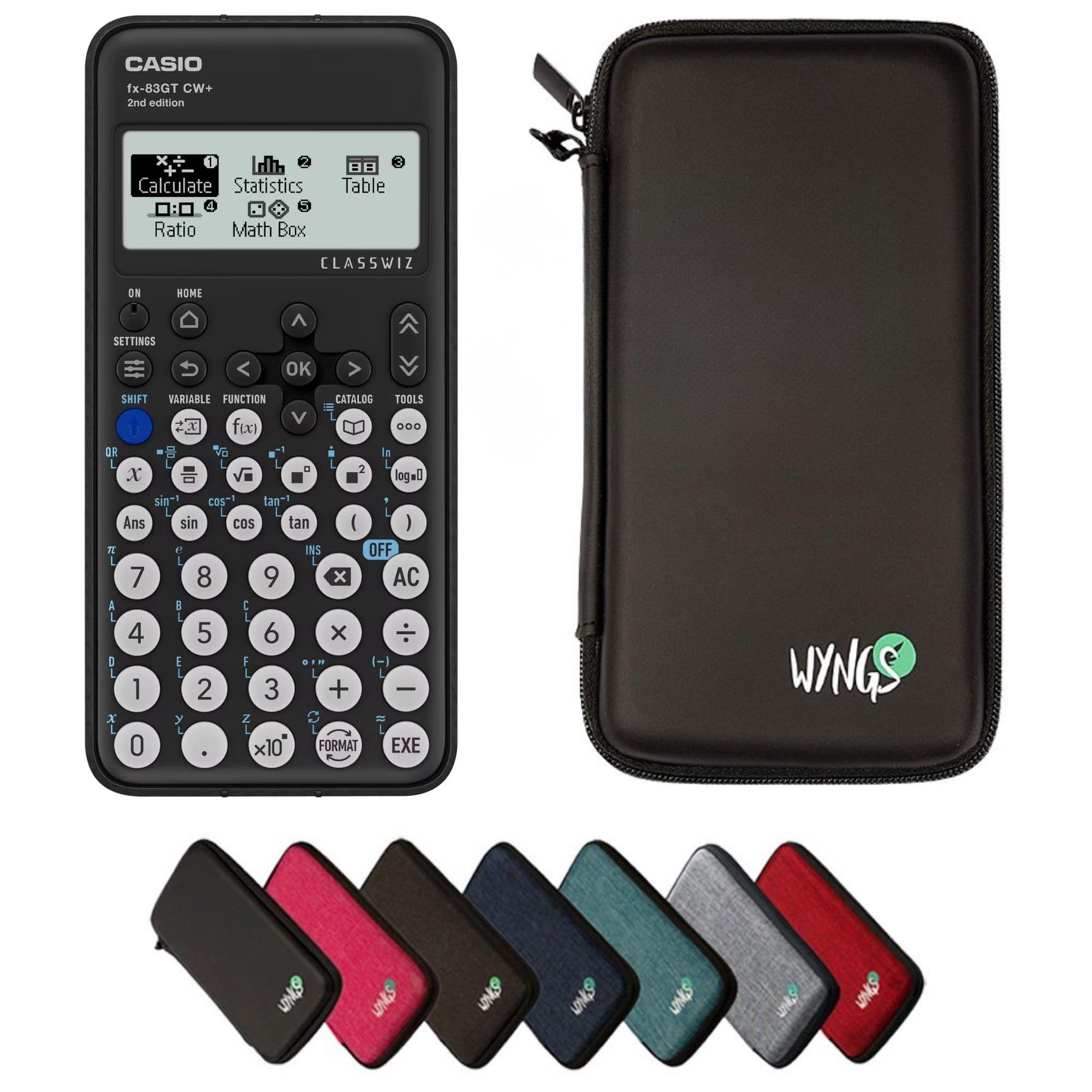 Casio fx-83GTCW+ Black including a WYNGS protective case in Black - Basic Set