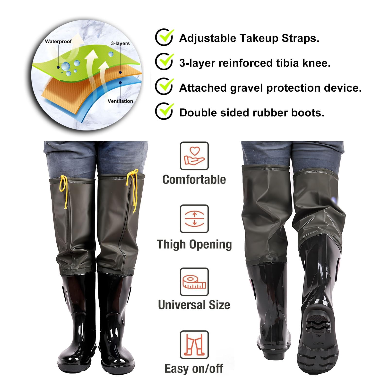 Waders hip Wader da Pesca In PVC A 2 Strati, Stivali da Pesca Con Suola Spessa Oxford, Realizzati Per Durare, Per La Caccia Nelle Paludi E Nella Sabbia