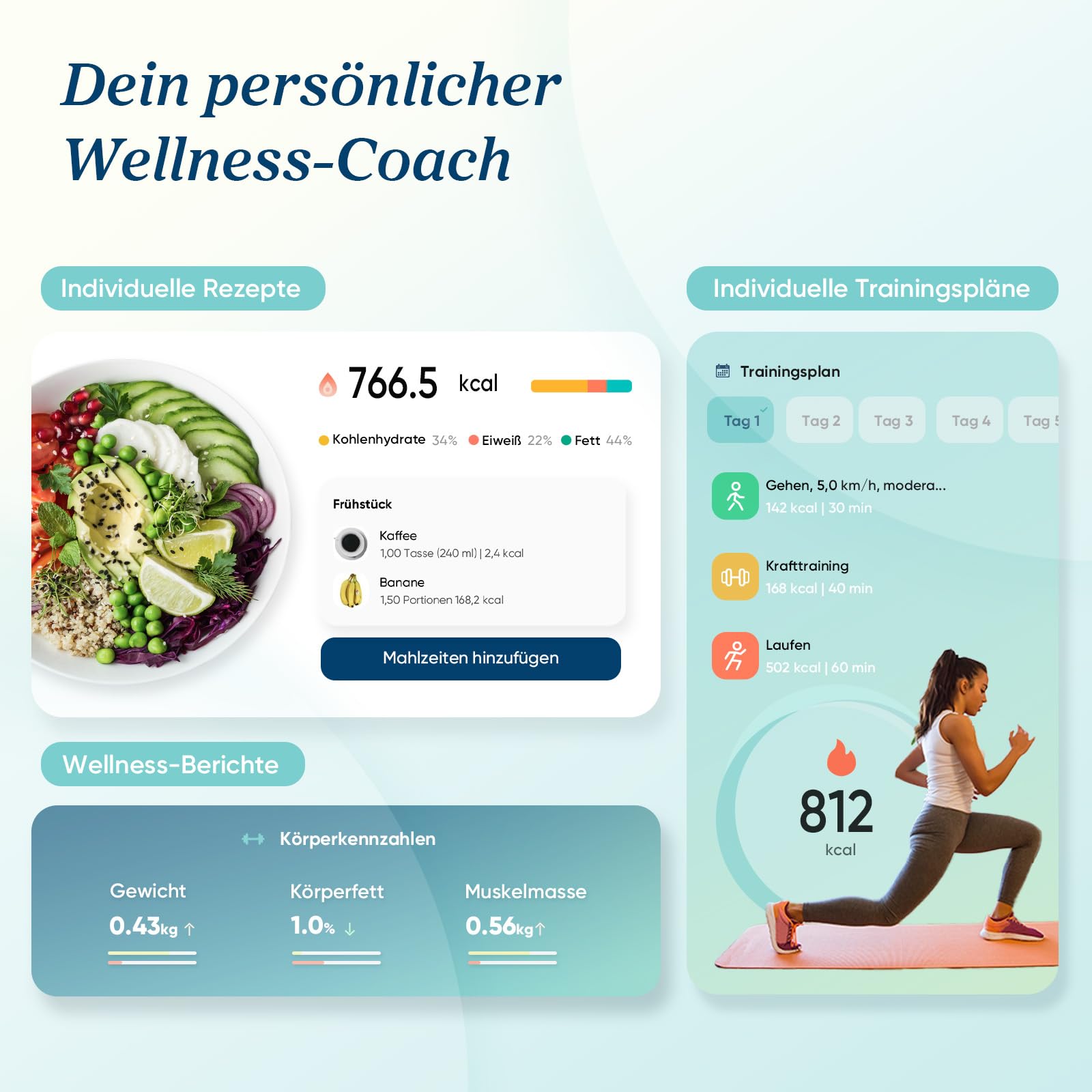 Etekcity Körperfettwaage - Personenwaage Digital mit 0,02 kg Genauigkeit - Bluetooth mit App für Fitness - Körperwaage zur Messung von Körperfett,BMI,Muskelmasse,Protein,BMR-Tiefschwarz-28 x 28 cm