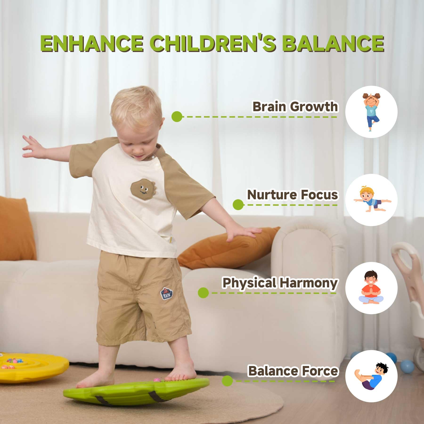 Balance Board für Kinder, Zitronengelb