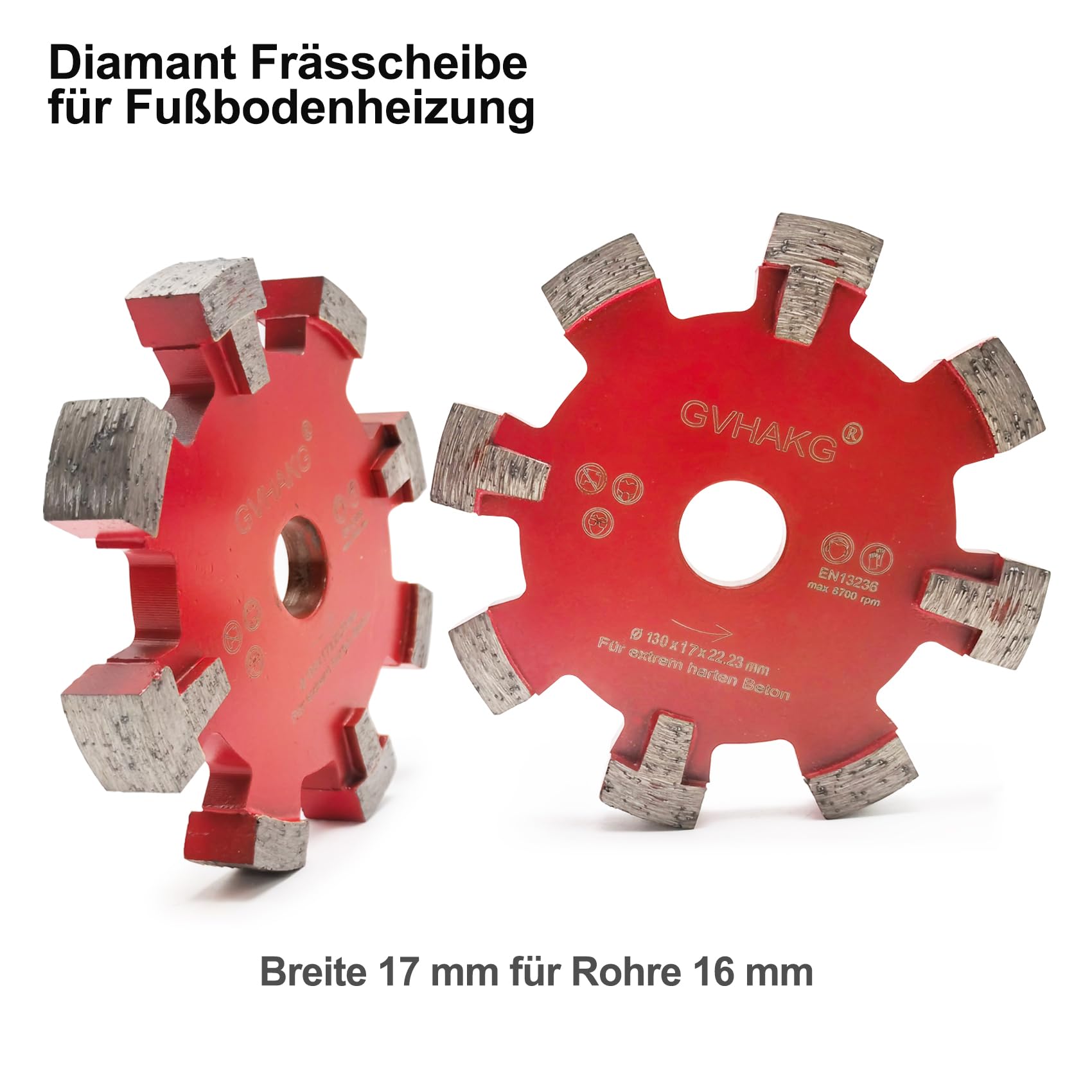 Diamant Frässcheibe 130mm, 17 mm Räumscheibe 8 Segmente U-förmige Nut Verbreiten Für Fußbodenheizung Sehr Harte Betonböden Und Entfernung, Fußbodenerwärmung Trockenschnitt (130x17x22.23mm)
