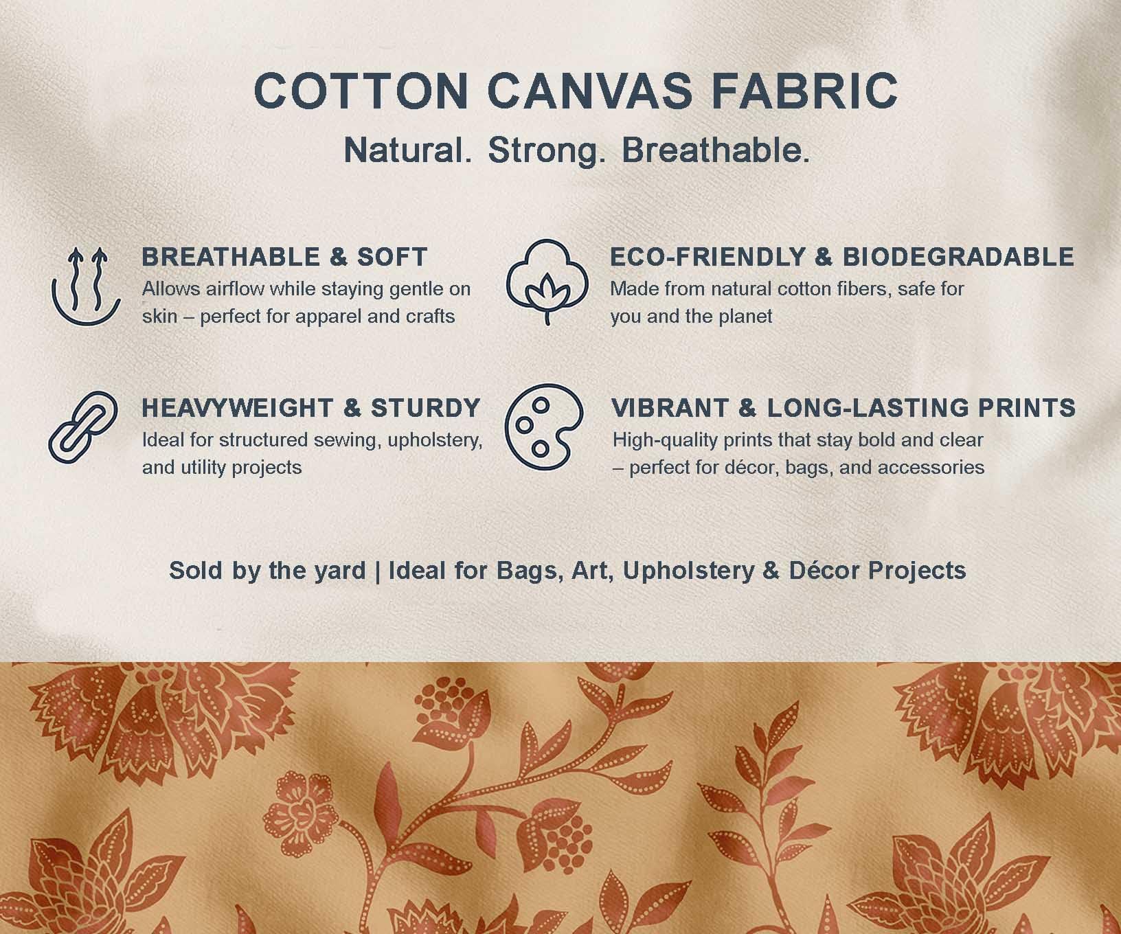 Soimoi Tela de lona 100% algodón - Estampado floral, naranja | 142 cm de ancho | Se vende por 5 metros | Tela de tapicería de grosor medio para decoración del hogar, bolsos y proyectos de bricolaje