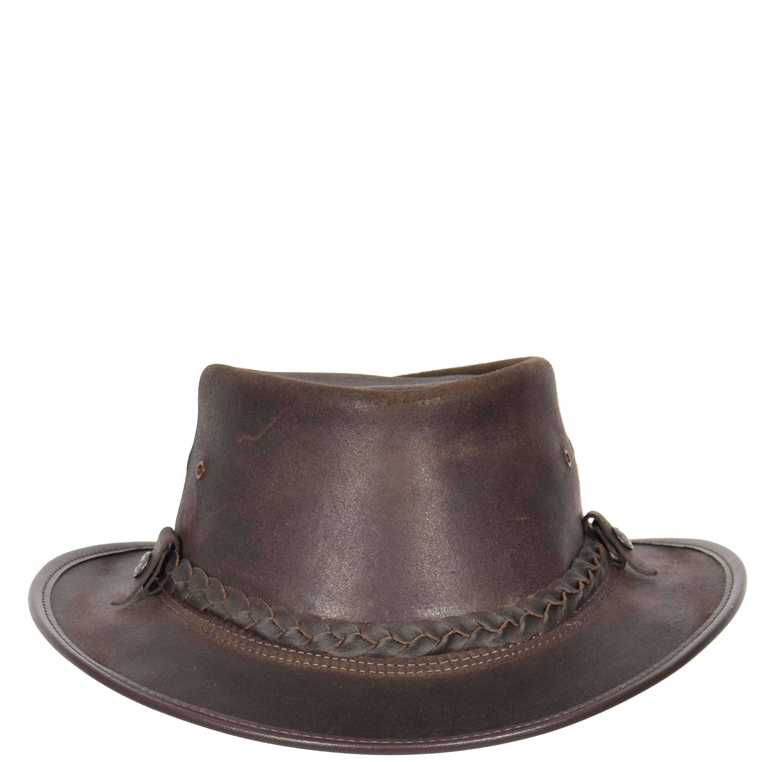 Original Australian Bush Hat Real Leather Cowboy Style Negro Marrón