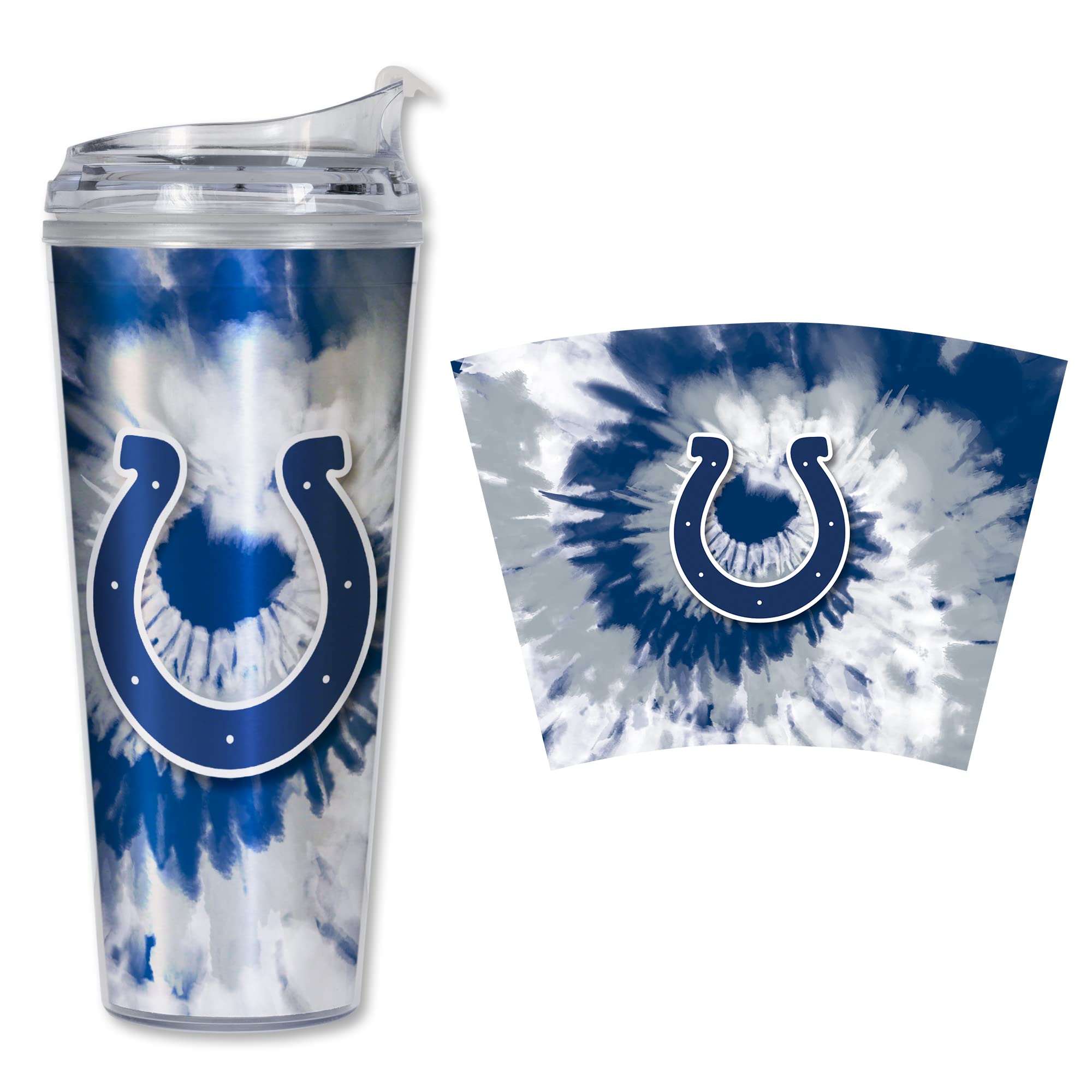 Rico Industries NFL Football Glitter 24oz Acrylic Glitter Tumbler with Hinged Lid, Officially Licensed Double Wall Tumbler with Straw