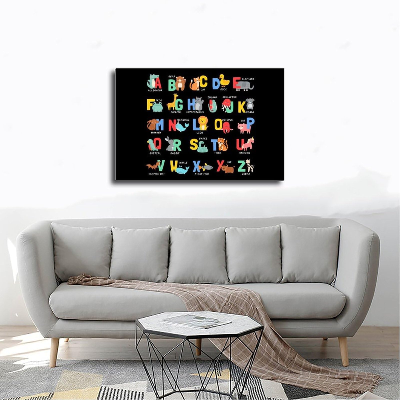NEOHI Impression sur toile éducative avec lettres de l'alphabet pour chambre d'enfant, salon, chambre d'enfant - 40 x 60 cm