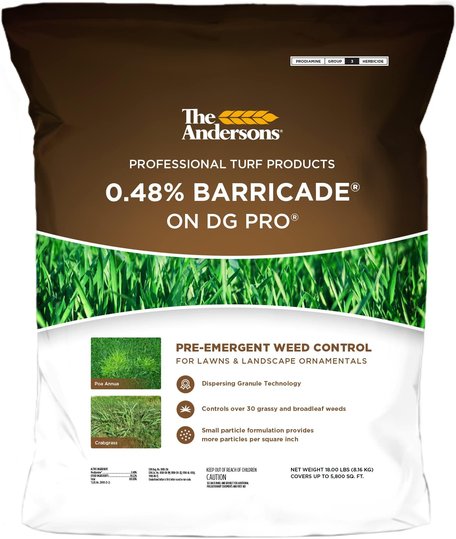 The Andersons Barricade Professional-Grade Granular Pre-Emergent Weed Control - Covers up to 5,800 sq ft (18 lb)