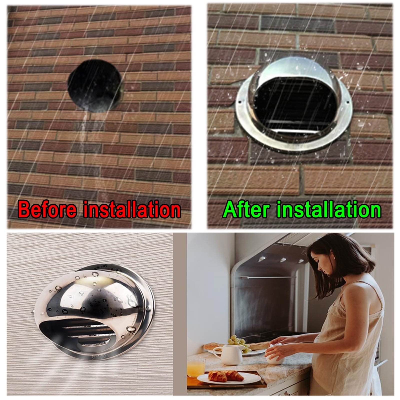 Grille De Ventilation Ronde en Acier Inoxydable pour Cuisine, 60 100 125 200mm Grille D'Aération, Grille Ventilation Hotte avec Filet Antis-Insectes, Protection Contre Les Intempéries