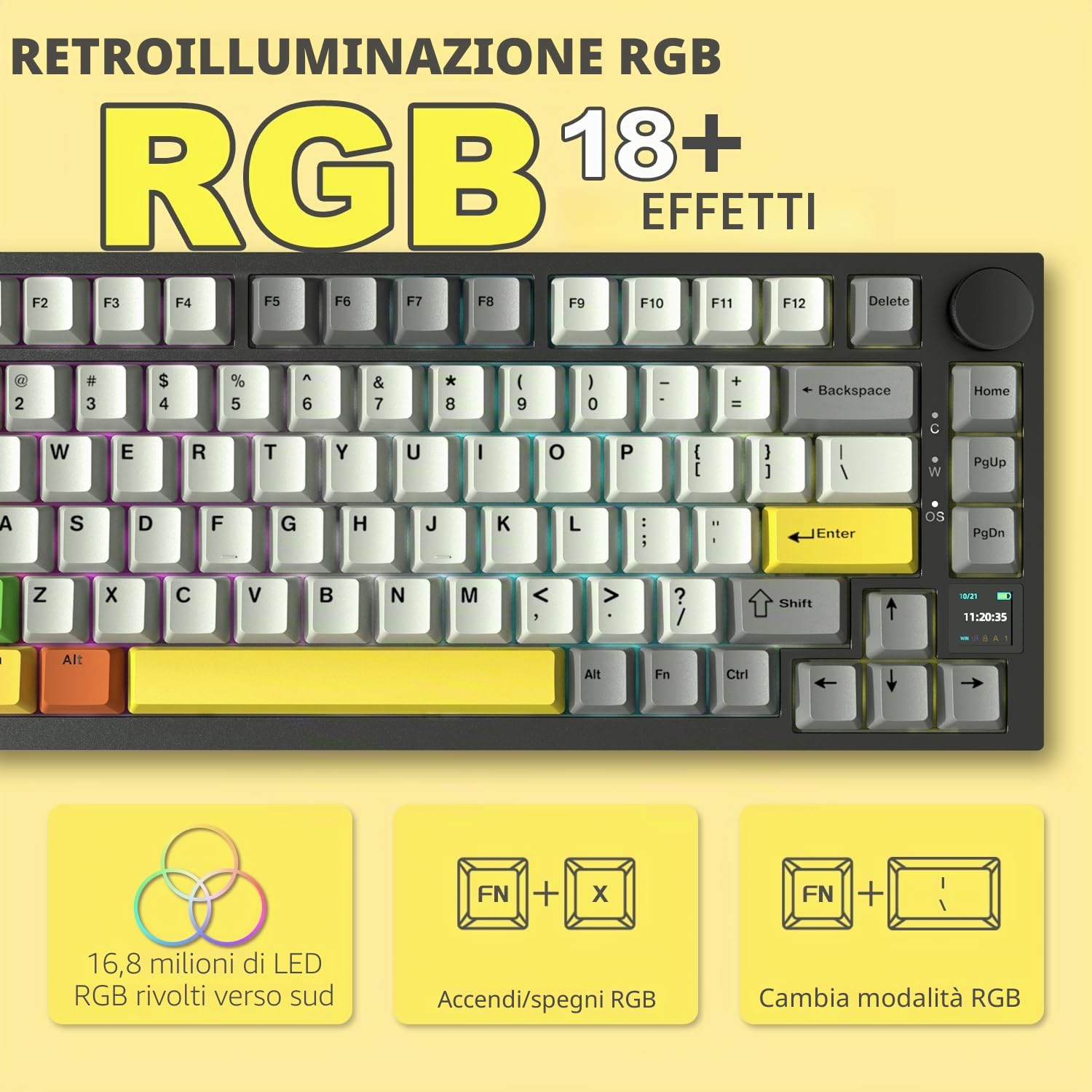 AJAZZ AK820PRO Tastiera Gaming Meccanica Wireless Backlit RGB - Nero Giallo