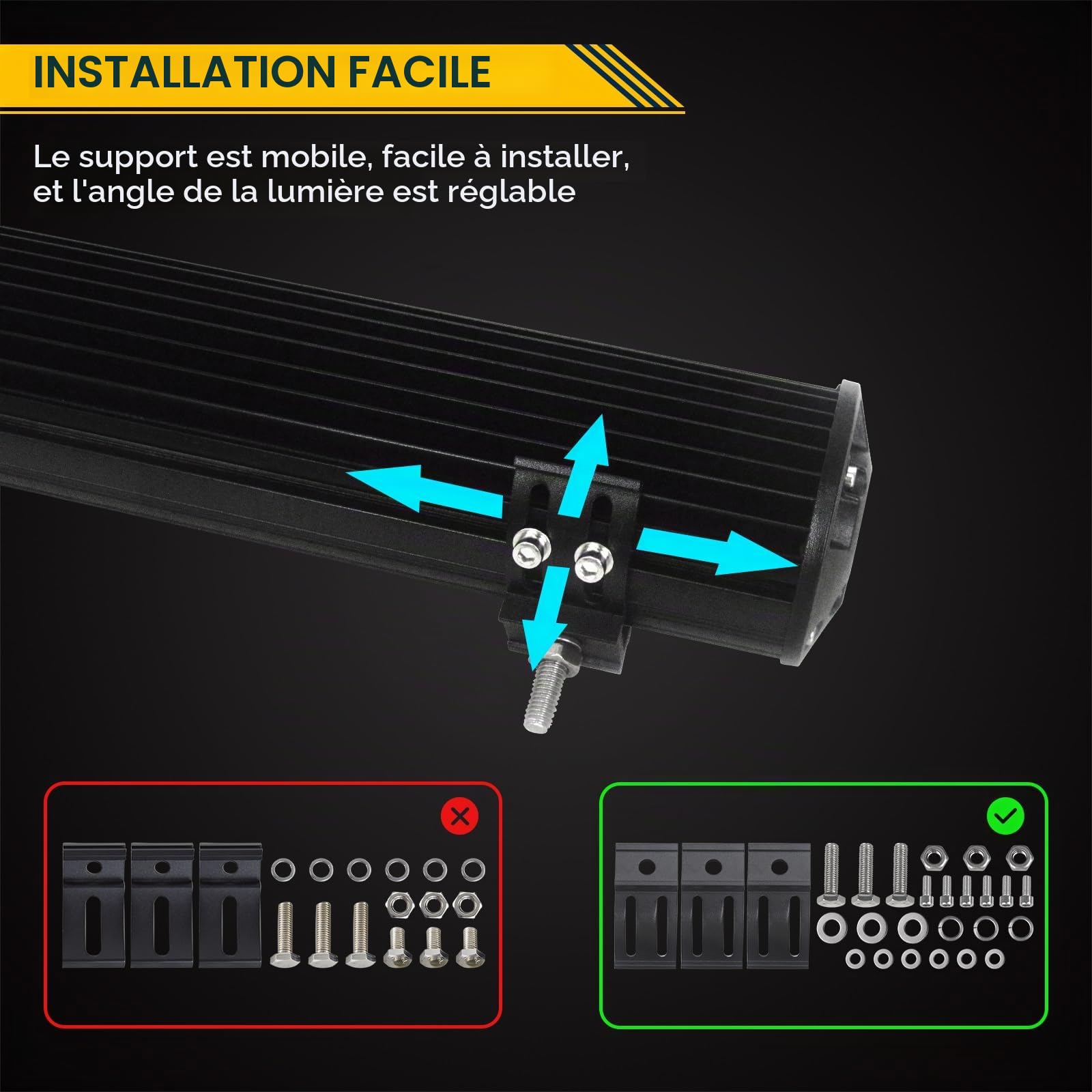 AUXTINGS 66 cm 180W Barre LED 4x4 Con Câblage, 3 Rangée Spot et Inondation Barre lumineuse 12V 24V Étanche Bar a led Feux Phare de Travail Projecteur pour SUV Voiture Camion Tracteur Véhicule Bateau