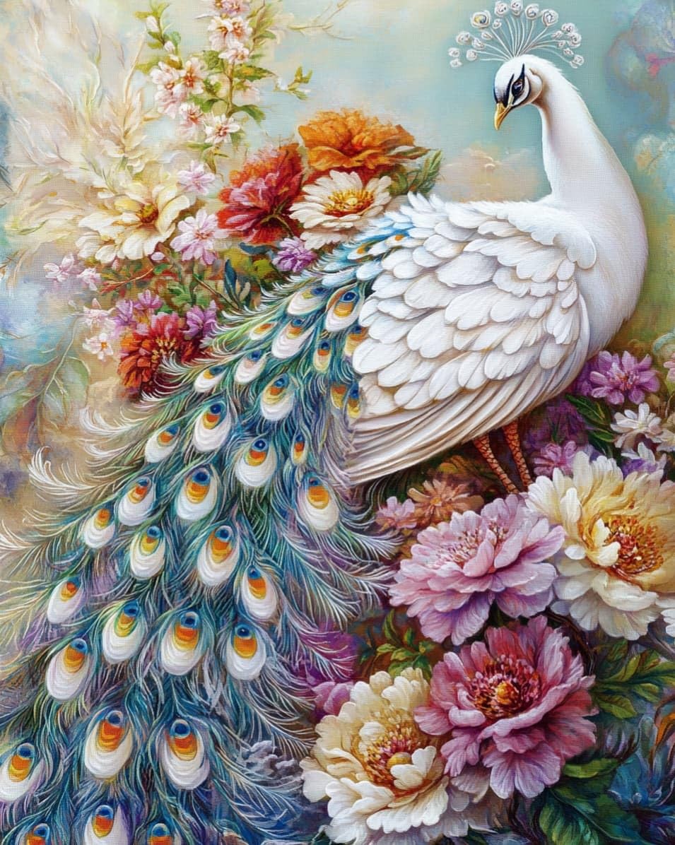 WallustrioaW Cross Stitch Stamped Kits,Peacock,Pre-Printed Cross-Stitching Starter Pattern for Beginners Adults,11CT Embroidery Needlepoint Kits,40x50cm