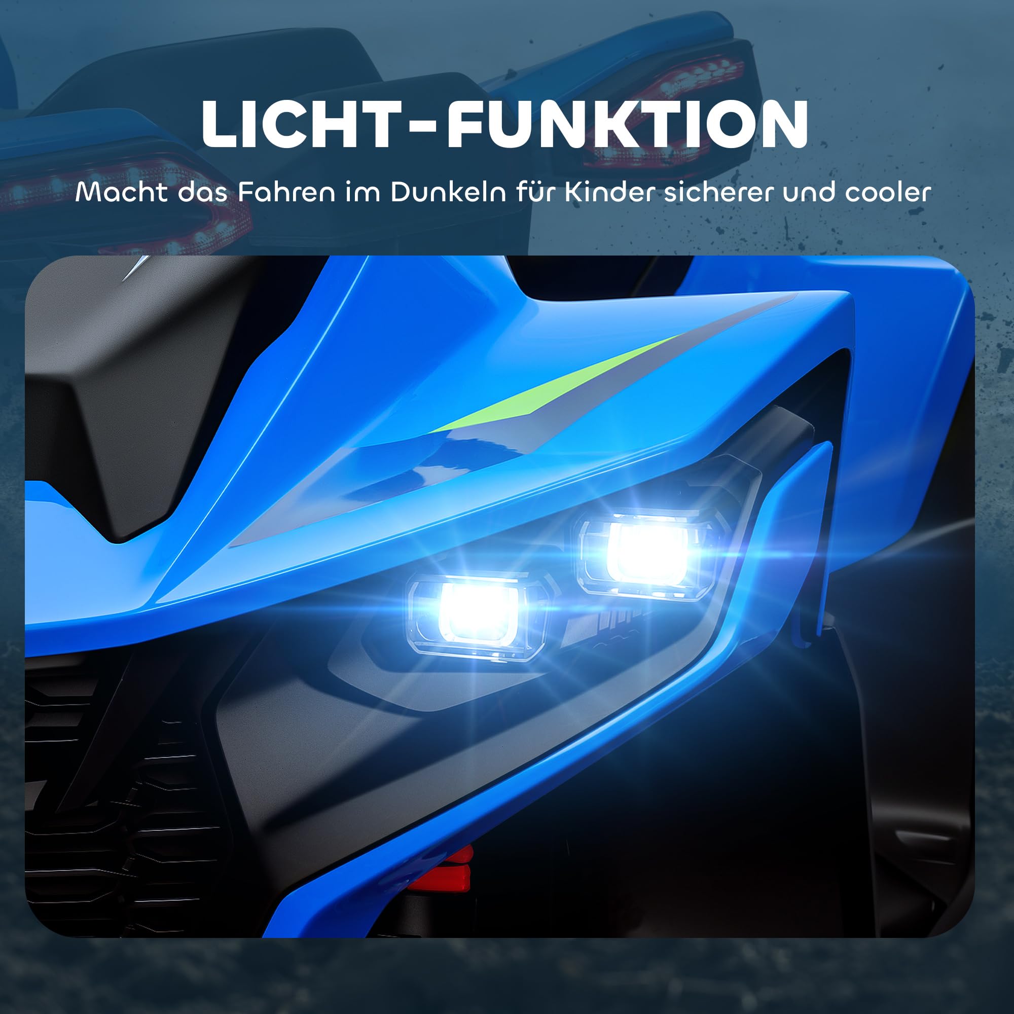 AIYAPLAY Elektro quad dla dzieci 12V 2 silniki 3-6km/h 3-8 lat niebieski | Elektryczny quad dla dzieci, zawieszenie, lampa LED, USB, muzyka